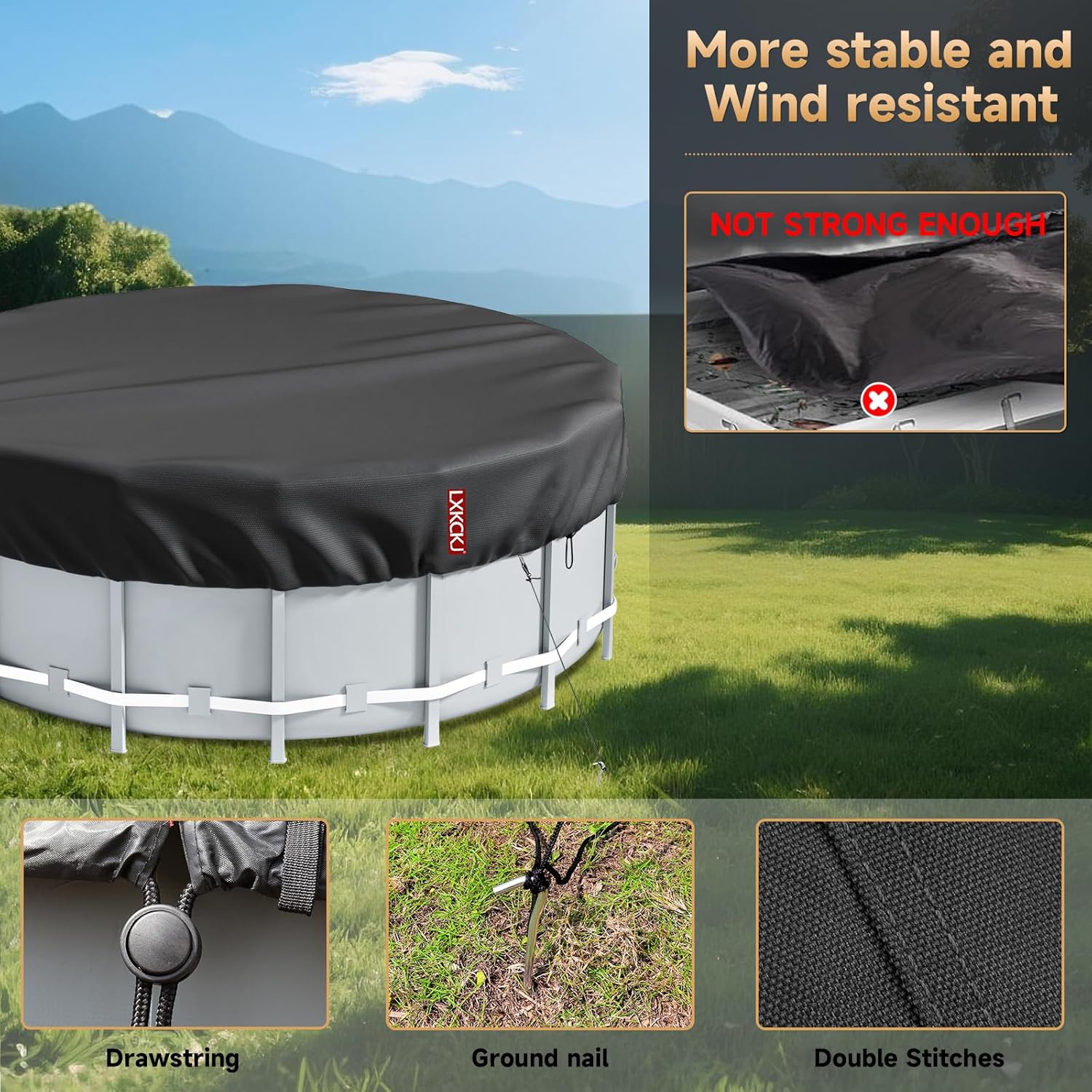 10 Ft Solar Covers for Above Ground Pools,Upgrade Inground Pool Cover Protector with Drawstring Design Increase Stability, Hot Tub Blanket Cover