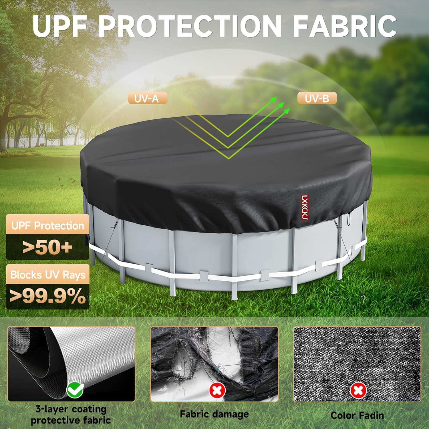 10 Ft Solar Covers for Above Ground Pools,Upgrade Inground Pool Cover Protector with Drawstring Design Increase Stability, Hot Tub Blanket Cover