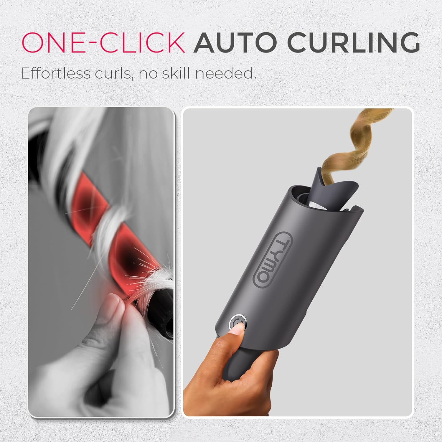 TYMO CURLPRO Automatic Rotating Curling Iron - Beach Waves Curling Wand, Portable Hair Curler, Dual Voltage & Lightweight, Ceramic Coating, Metallic