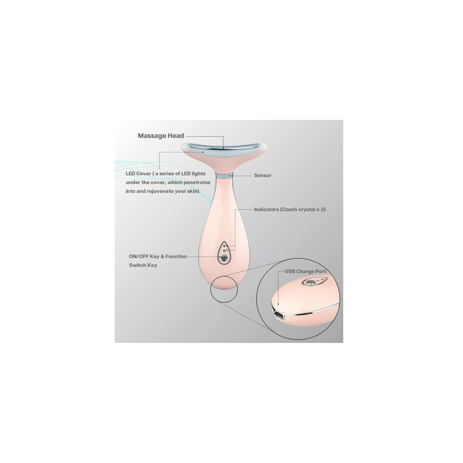 Appareil de beauté pour revitalisation de la peau LILY de VRAIKO, appareil de massage pour le visage 3-EN-1, accessoire de spa pour le visage à la