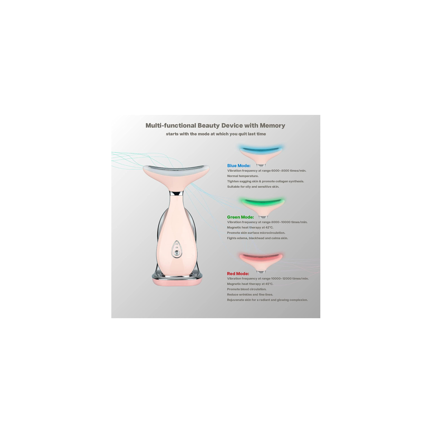 Appareil de beauté pour revitalisation de la peau LILY de VRAIKO, appareil de massage pour le visage 3-EN-1, accessoire de spa pour le visage à la