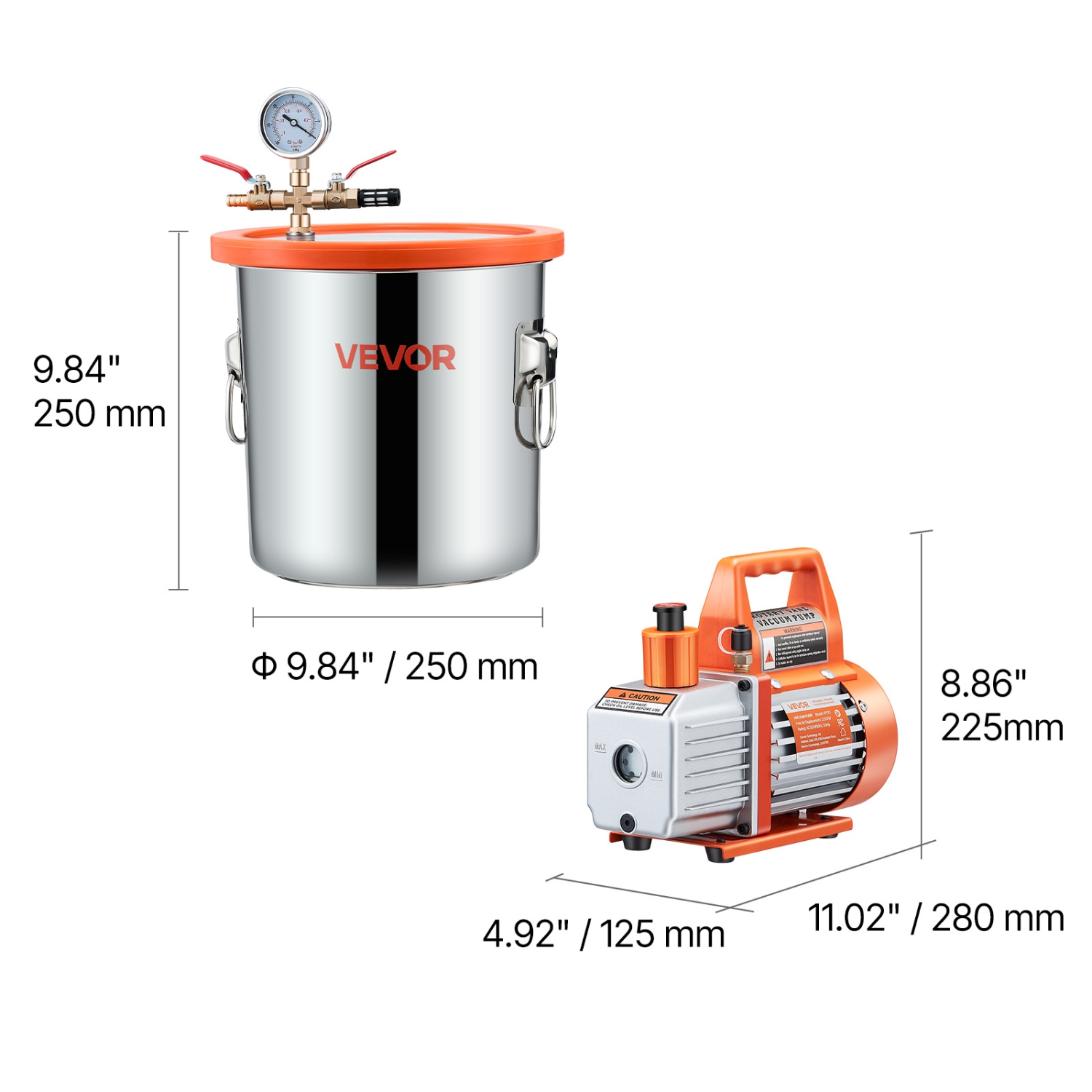 VEVOR 3 Gallon Vacuum Chamber with Pump, 3.5 CFM, Stainless Steel Degassing Chamber Kit, Single Stage Vacuum Pump, Tempered Glass Lid, 4.92 ft Hose,