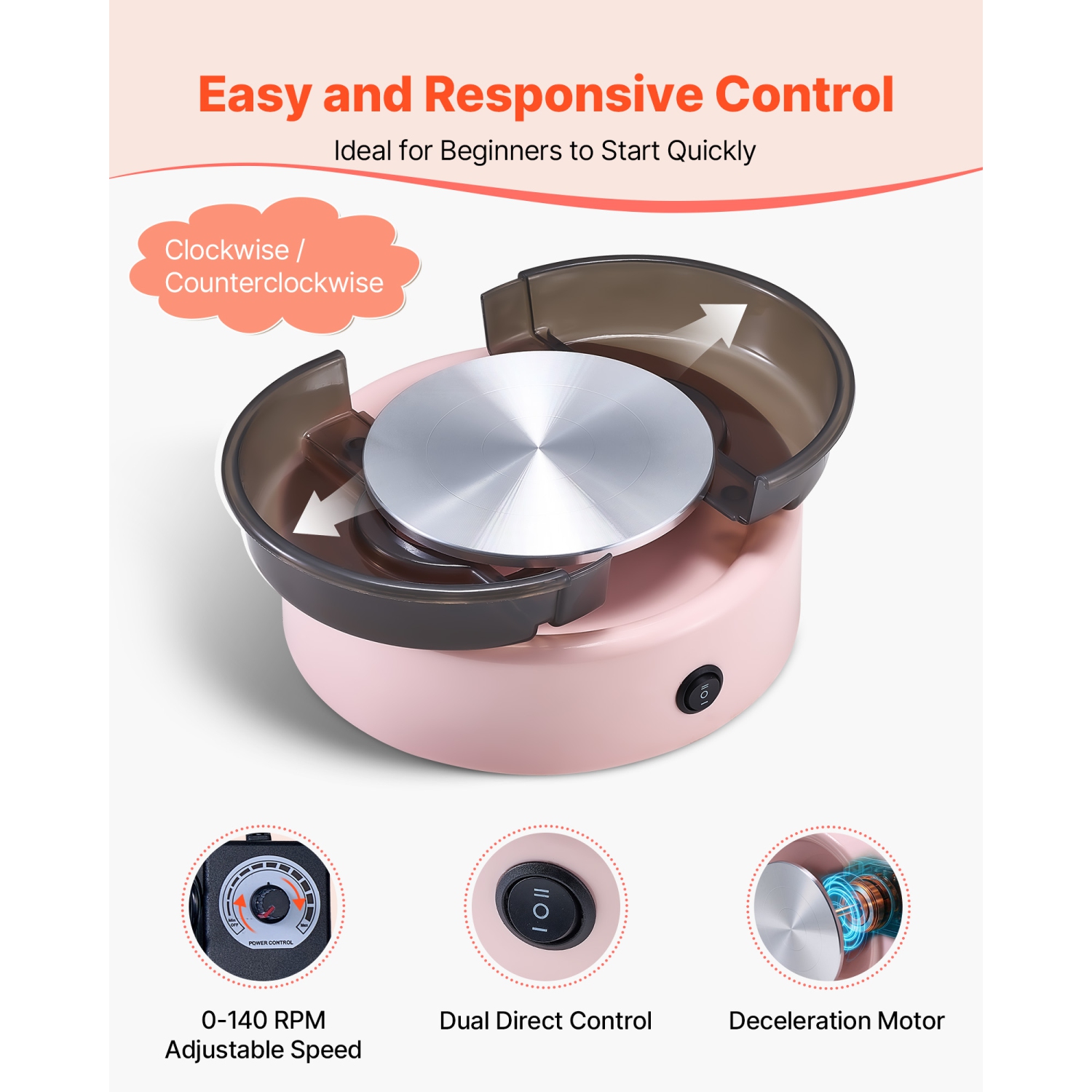 VEVOR Mini Pottery Wheel, 6 inch Turntable, Forward and Reverse Rotation, Adjustable Speed, Electric Clay Wheel for Kids and Beginners, with Shaping