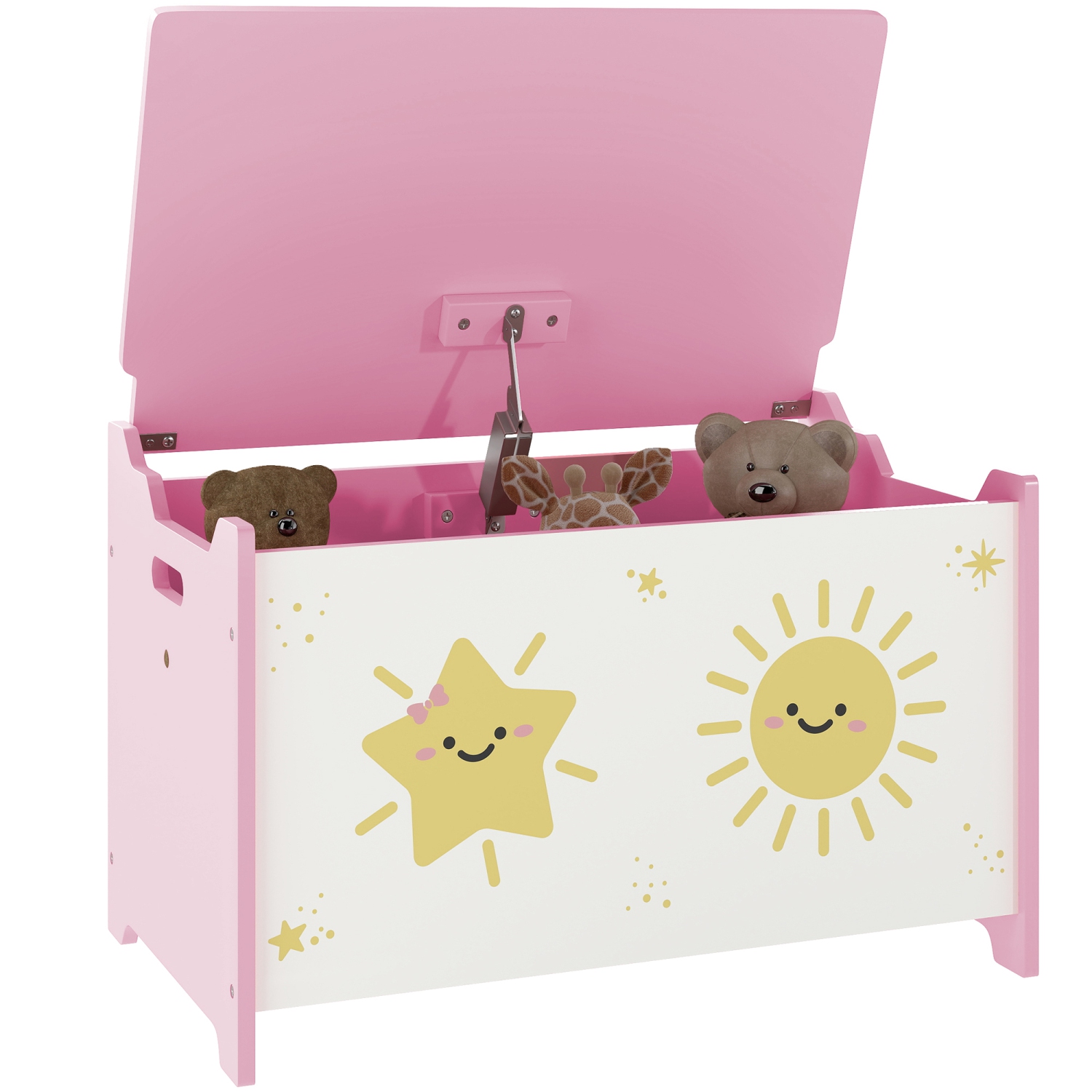 Coffre à jouets de Qaba, coffre de rangement pour enfants avec couvercle, charnières de sécurité et poignées rainurées, range-jouets avec motifs