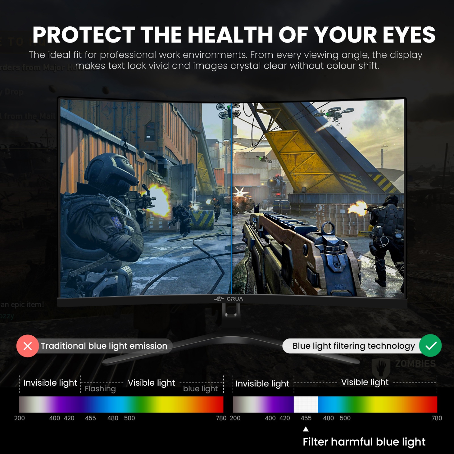 CRUA 27 inch Curved Gaming Monitor,200HZ FHD(1920×1080P) 1800R Frameless Computer Monitors, 1ms(GTG) with FreeSync, Low Motion Blur, Eye Care,