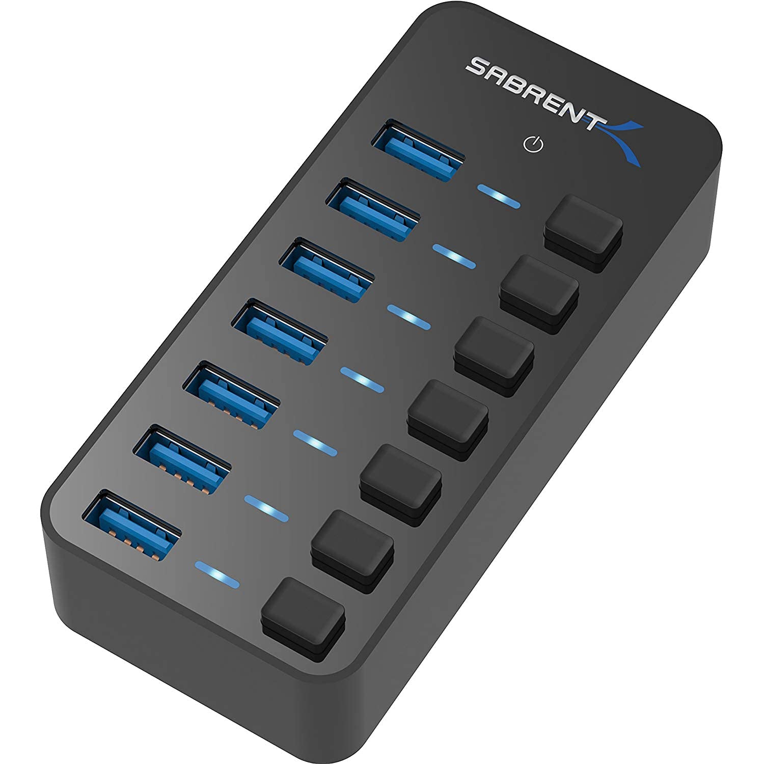 USB hub 3.2x1 with Power Adapter 36W, 7 Port usb3 Fast Powered Data hub, Multiple USB Splitter, USB Docking Station, multiport hubs, LEDs on/Off