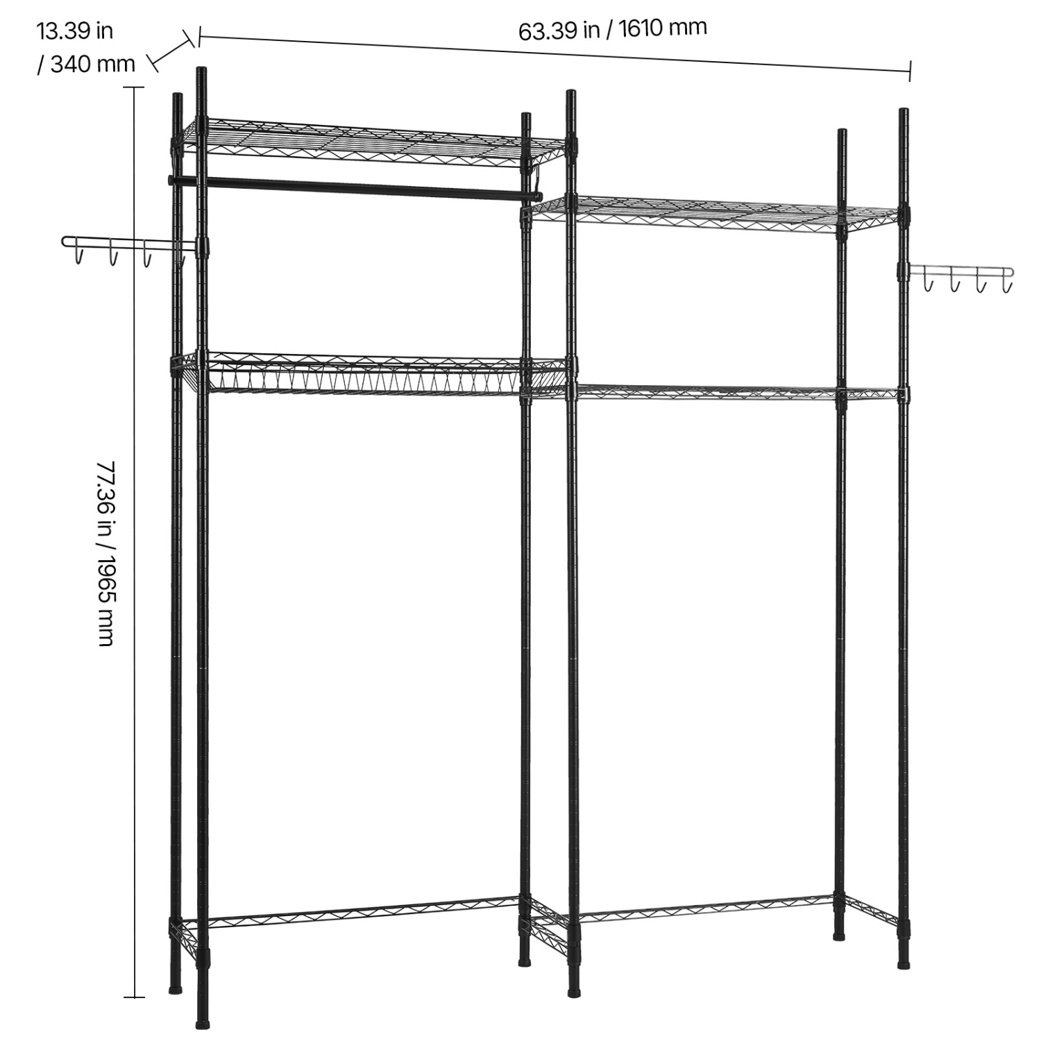 VEVOR 4 Tiers Over Washer and Dryer Storage Shelves, Laundry Room Drying Rack with Hanger Rod and Hooks, Two Rows Adjustable Washer Shelves Space