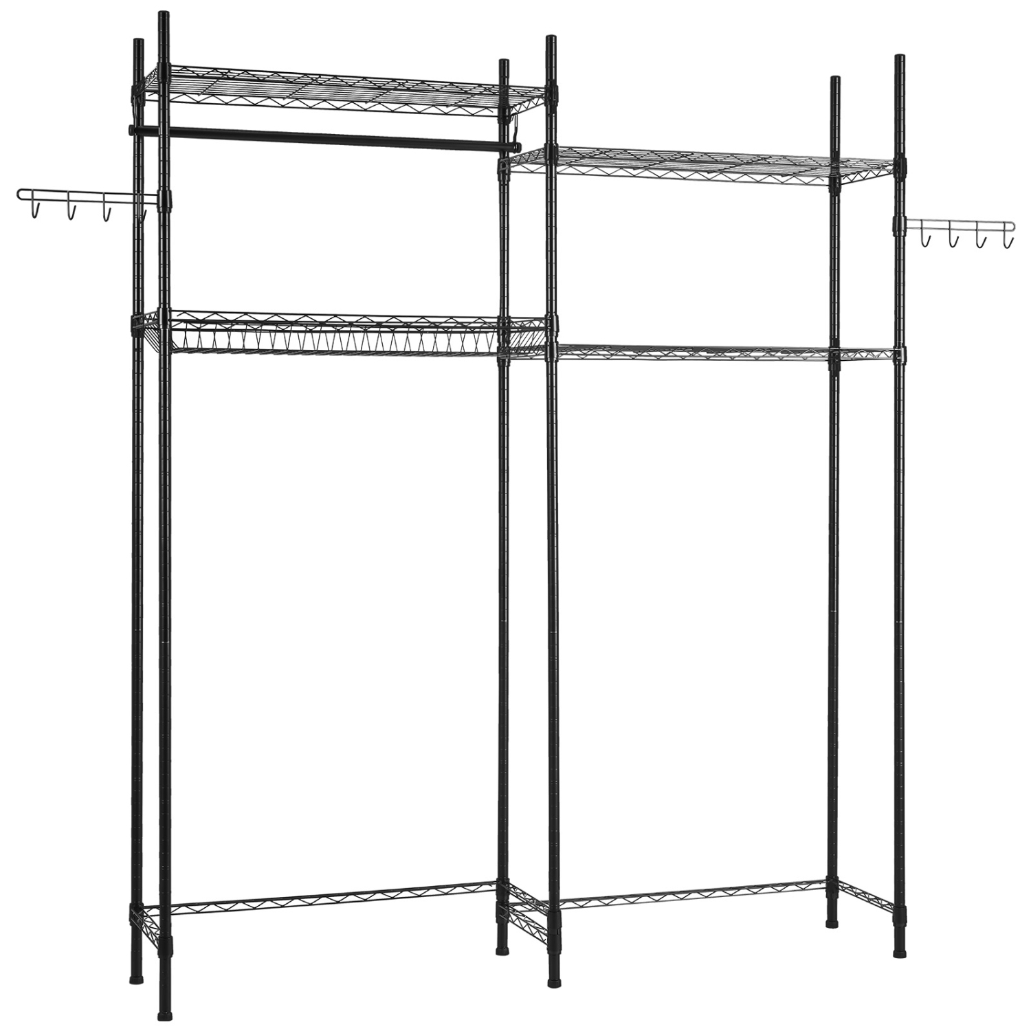 VEVOR 4 Tiers Over Washer and Dryer Storage Shelves, Laundry Room Drying Rack with Hanger Rod and Hooks, Two Rows Adjustable Washer Shelves Space