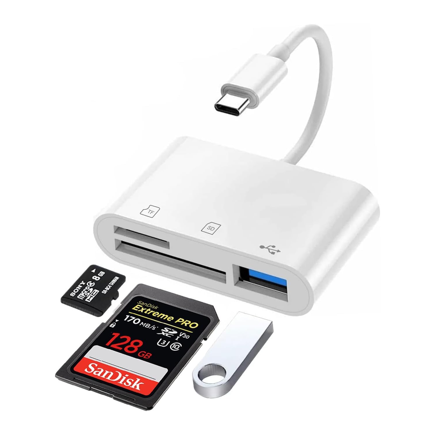 USB C SD Card Reader for iPhone 16 15, 3 in 1 USB-C Memory Camera Card Reader with SD MicroSD USB 3 Ports for iPhone 15 16, iPad Pro MacBook and More