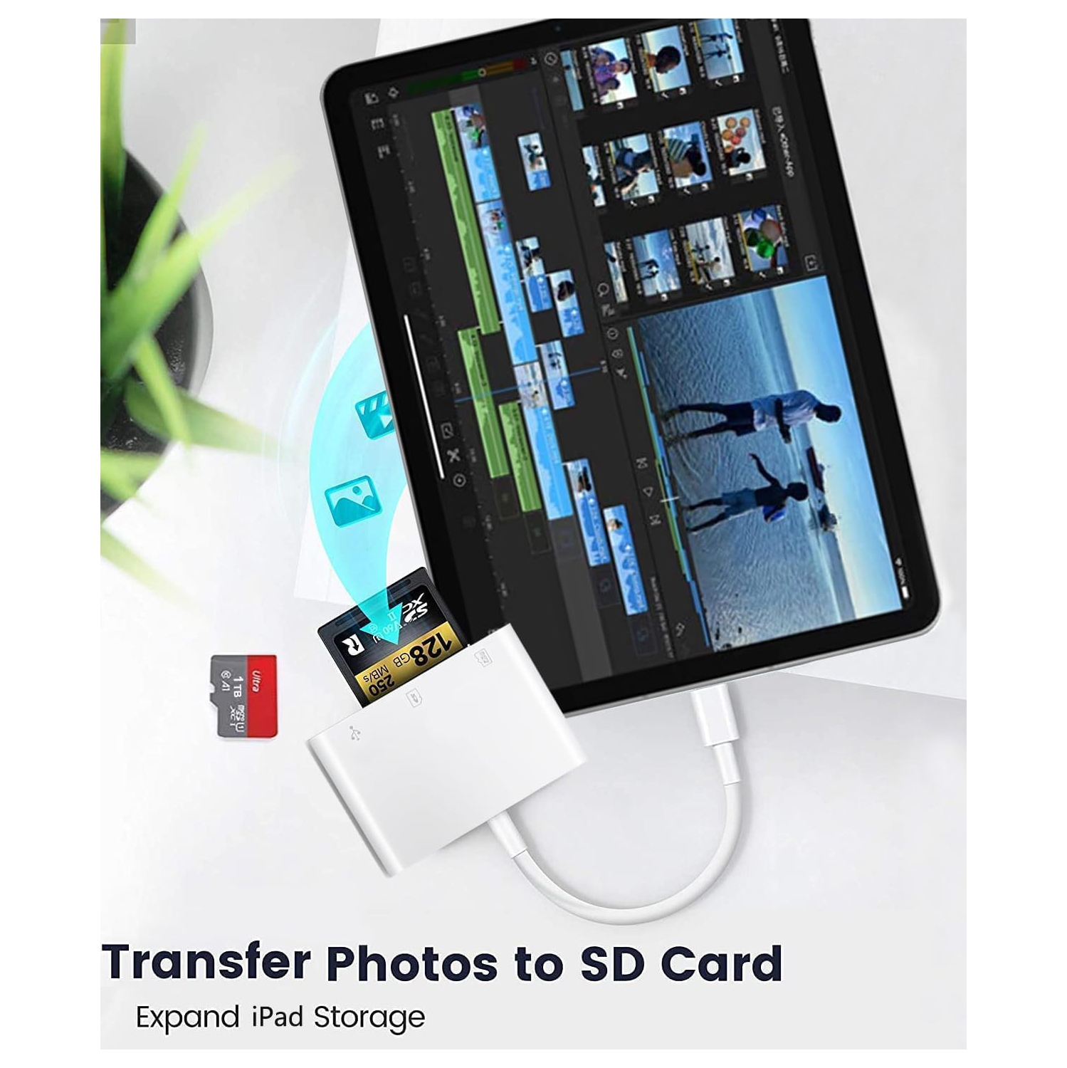 USB C SD Card Reader for iPhone 16 15, 3 in 1 USB-C Memory Camera Card Reader with SD MicroSD USB 3 Ports for iPhone 15 16, iPad Pro MacBook and More