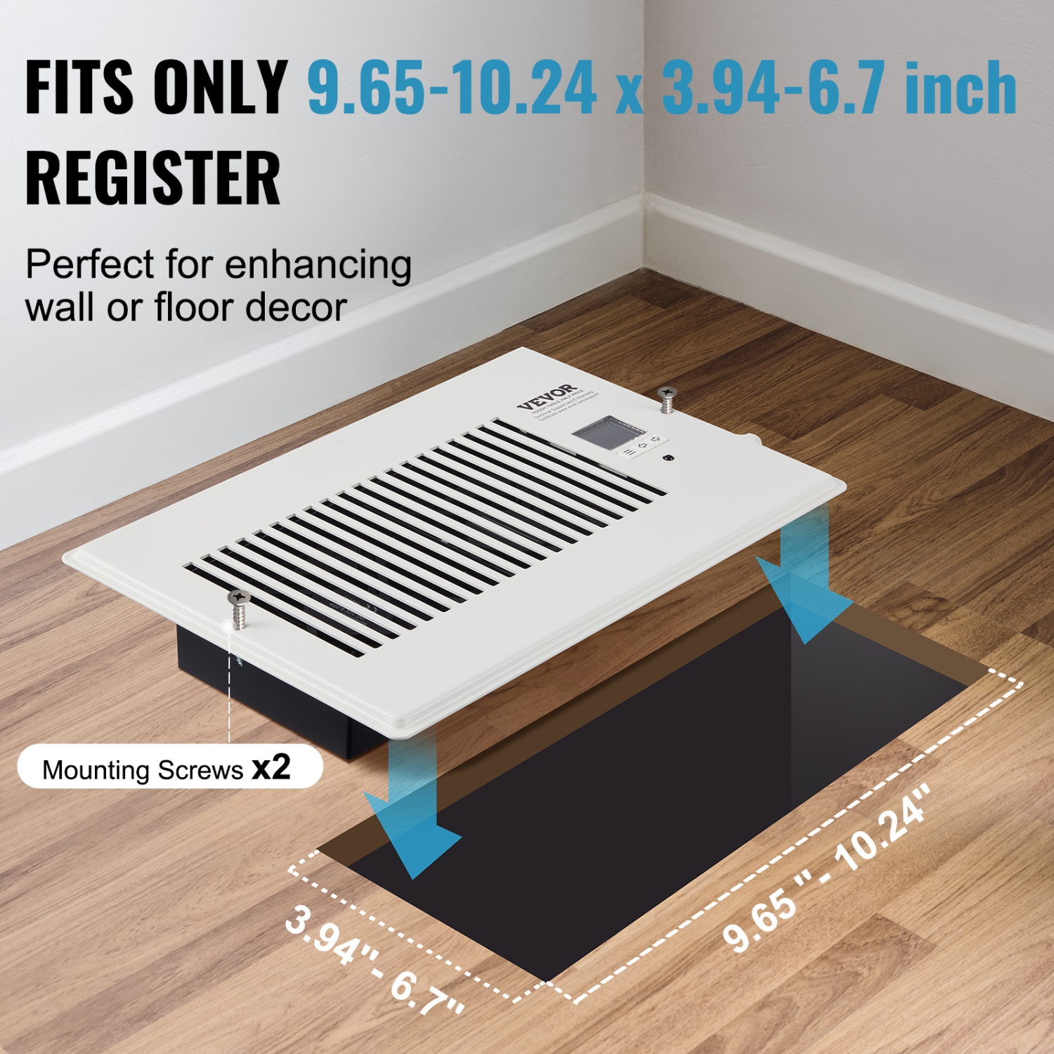 VEVOR Register Booster Fan, Quiet Vent Booster Fan Fits 6 x 10 inch Holes, with Remote Control and Thermostat Control, Adjustable Speed for Heating