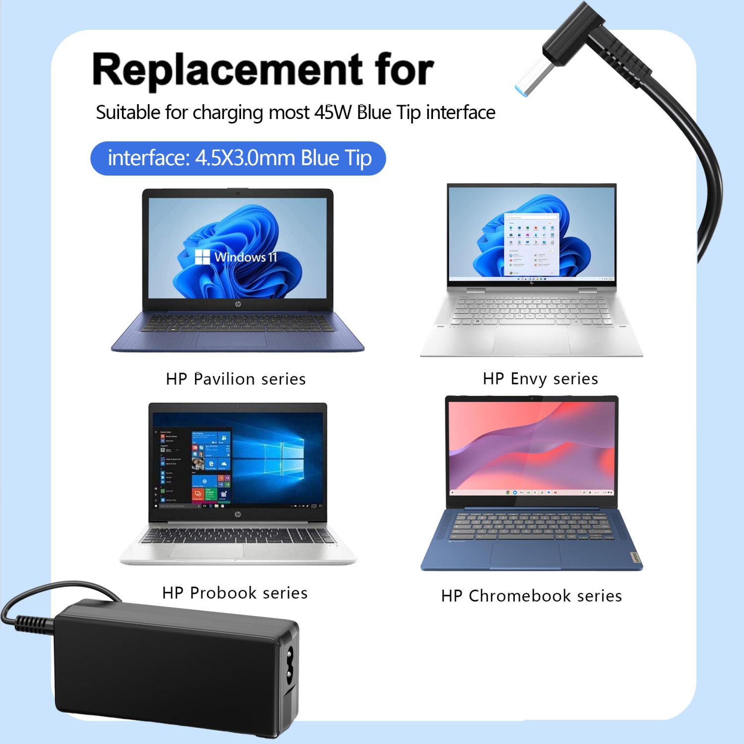 45W 19.5V 2.31A for HP Laptop Charger Compatible with HP Pavilion x360 11 13 15, Stream, Envy, ProBook, EliteBook, Spectre, Notebook Series AC