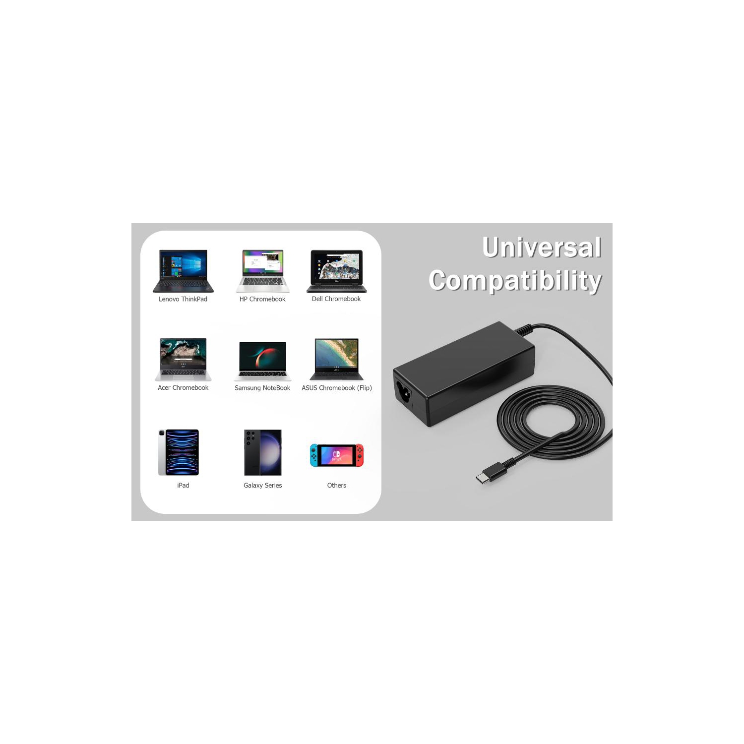 Universal Chromebook Charger 65W 45W USB C Laptop Charger Compatible with HP Dell Lenovo Acer Asus Samsung Google Series Fast Charging Type C Travel