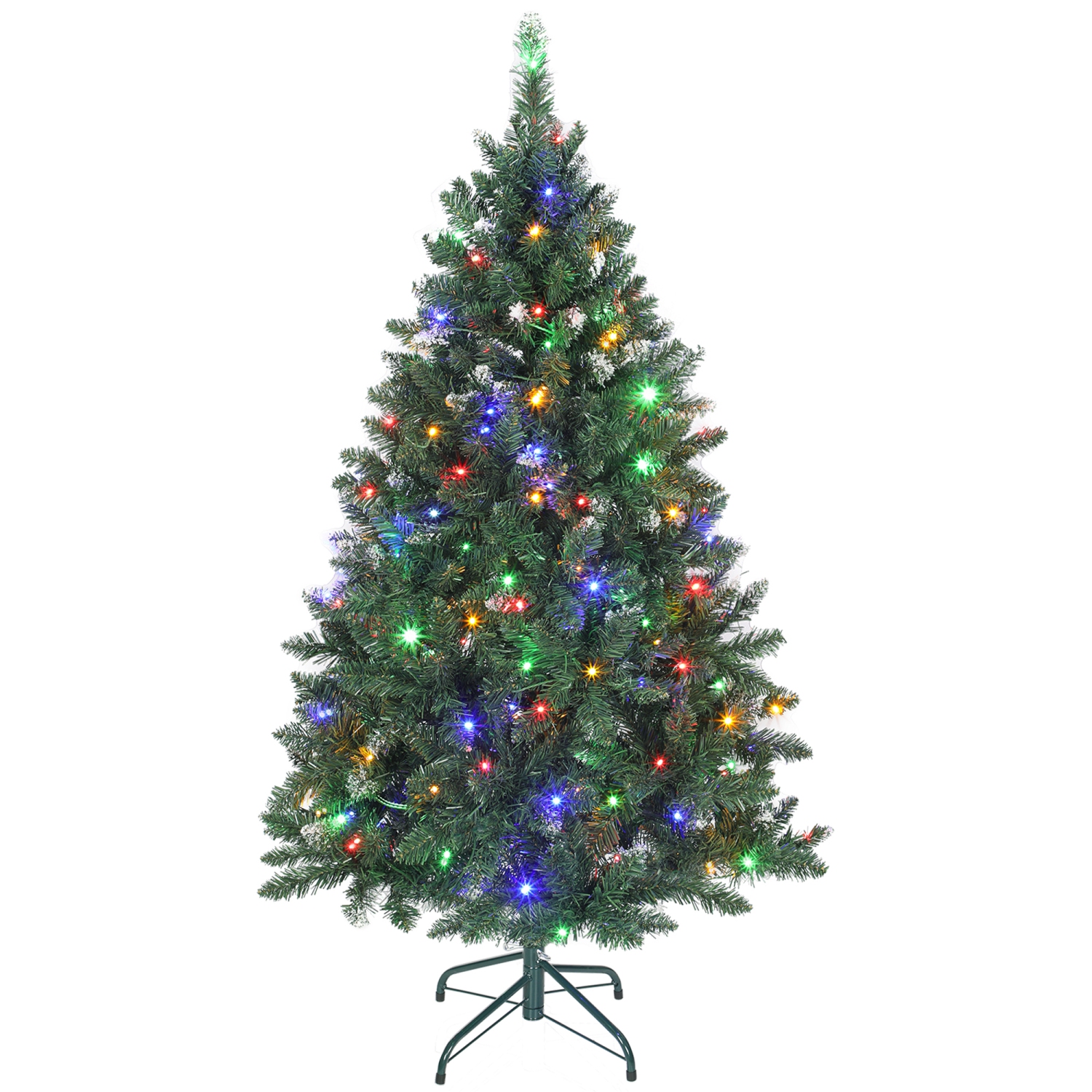 HOMCOM 5 ft Prelit Frosted Christmas Tree, Full Spruce Holiday Decor with Dual Colour LED Light, Dense Branches, 9 Light Modes, Hinged Xmas Tree with