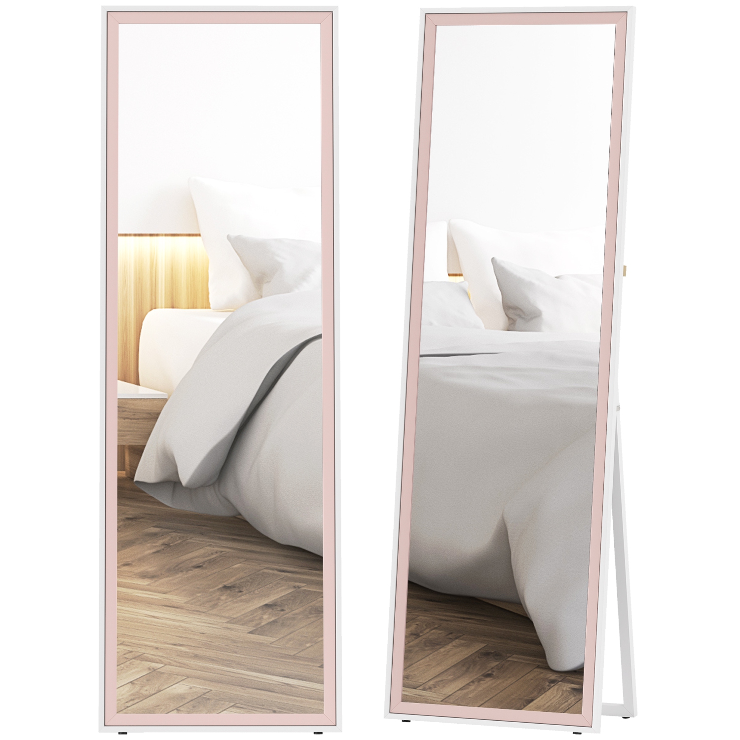 HOMCOM – Miroir pleine longueur, rectangle, cadre bicolore, autoportant ou incliné au mur pour chambre à coucher, salon, 64 x 21&nbsp;po, rose