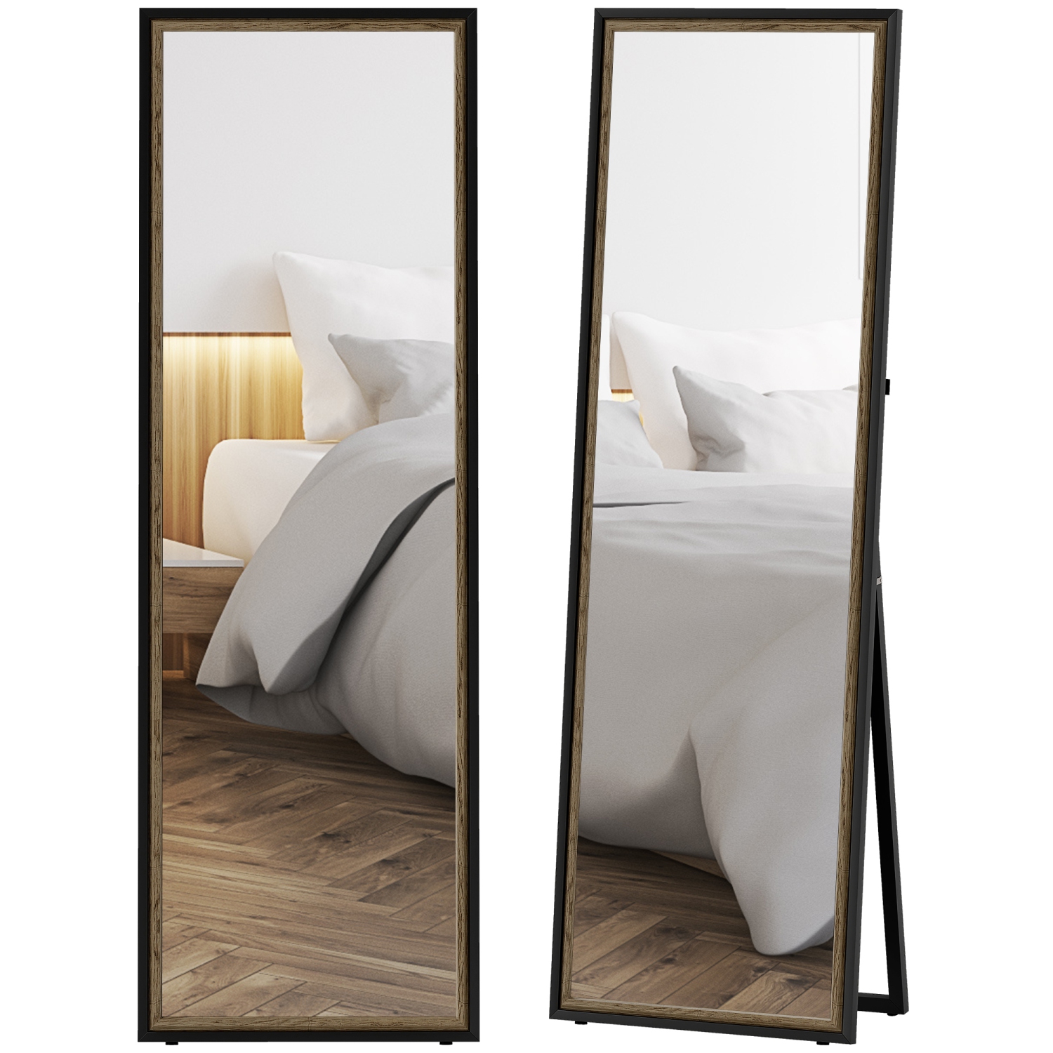 Miroir pleine longueur de HOMCOM, miroir rectangulaire de 64 x 21&nbsp;po avec cadre bicolore pour chambre, salon, au sol ou penché contre un mur,