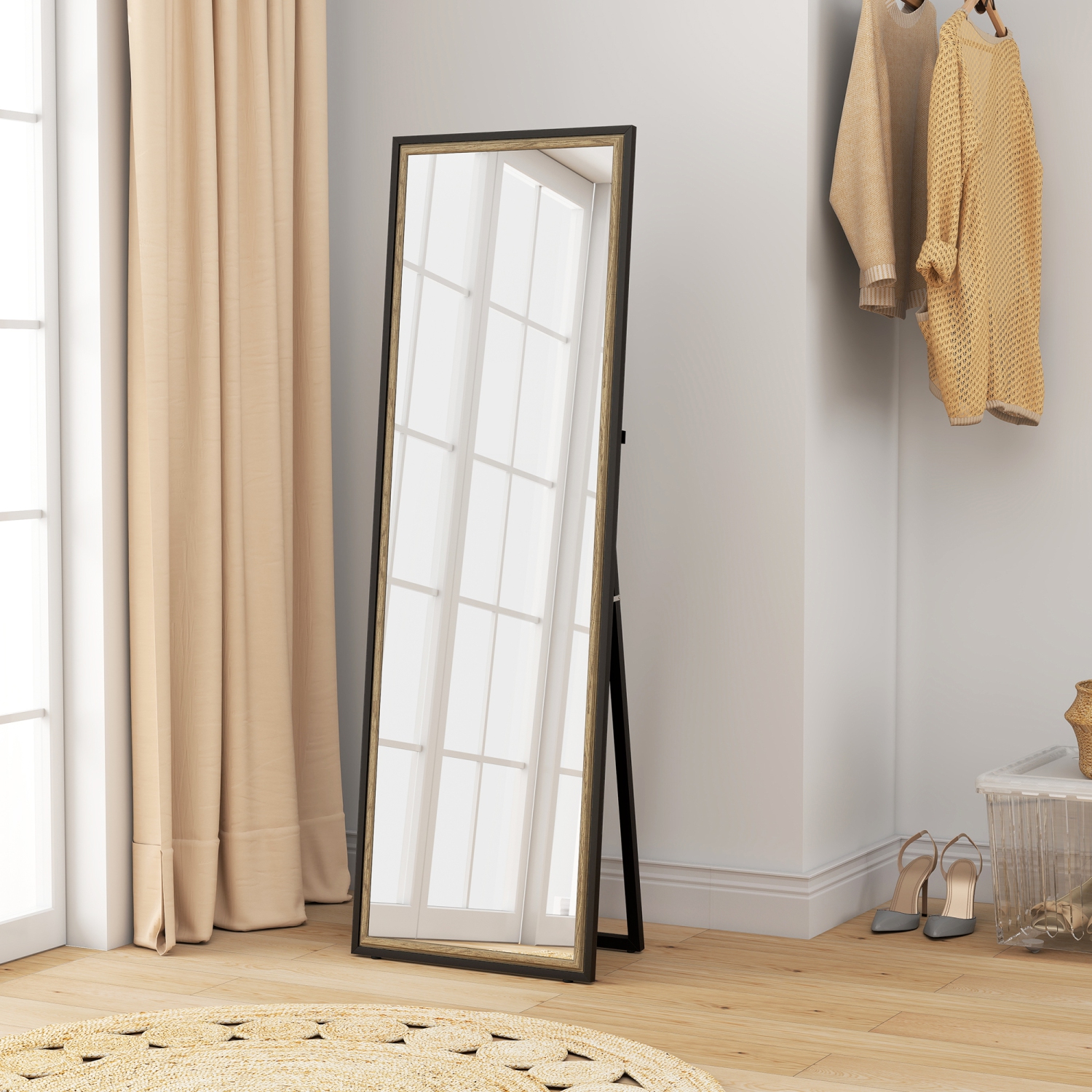 Miroir pleine longueur de HOMCOM, miroir rectangulaire de 64 x 21 po avec cadre bicolore pour chambre, salon, au sol ou penché contre un mur,
