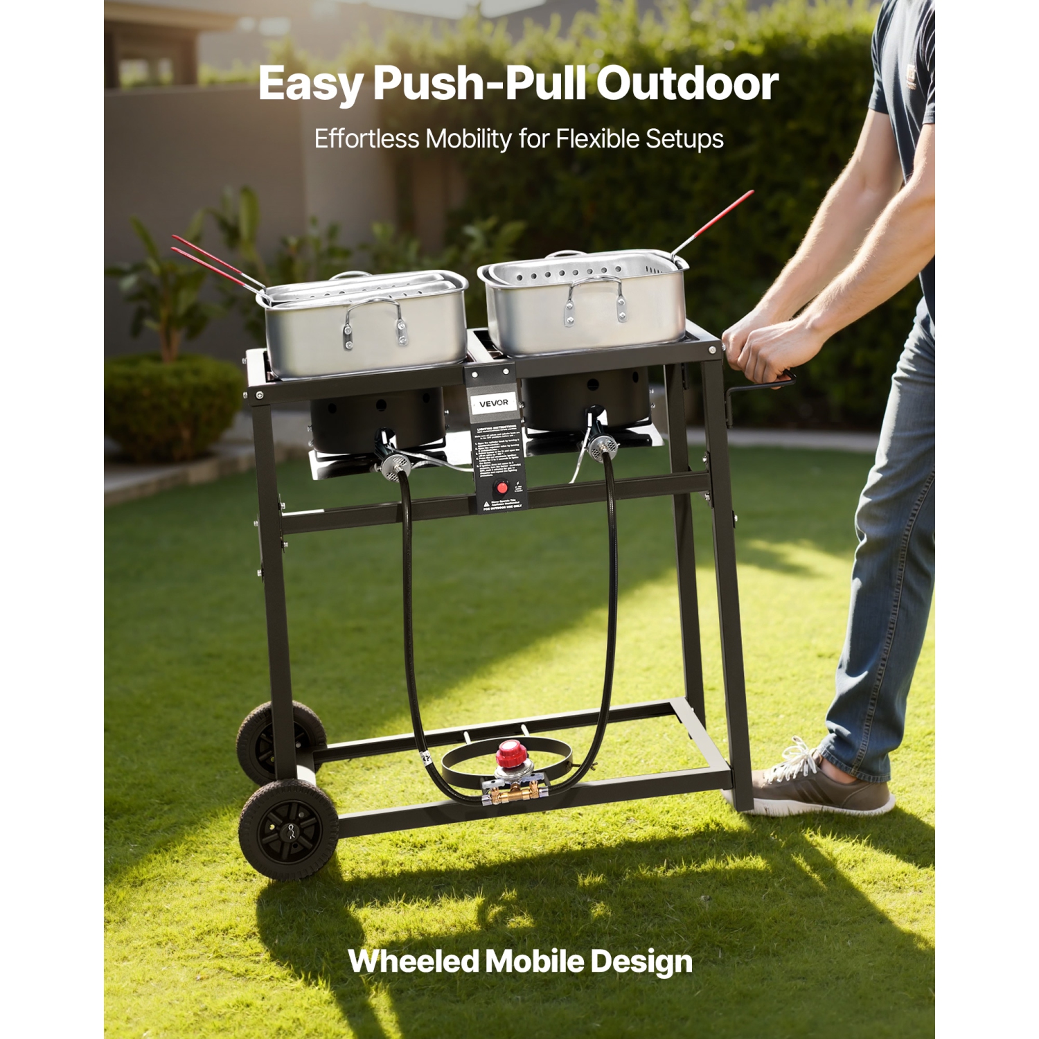 VEVOR 40,000 BTU Outdoor Propane Deep Fryer, Dual-Tank 18QTx2 Commercial Fryer, Multi-Purpose Portable Frying Cart with Wheel, 3 Basket, 2