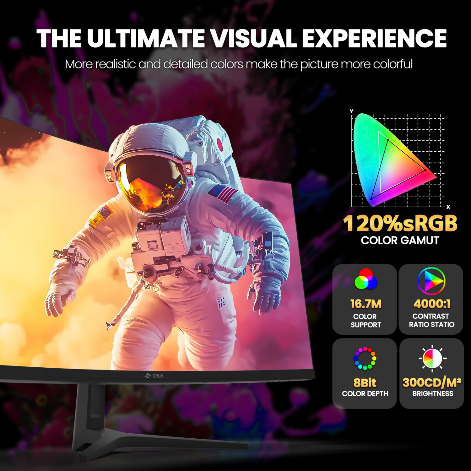 CRUA 34 Inch Curved Gaming Monitor, 165HZ 1500R Ultrawide Computer Monitor 21:9 WQHD 3440x1440, Support Freesync, PIP/PBP, 120% sRGB, HDMI 2.0 & DP