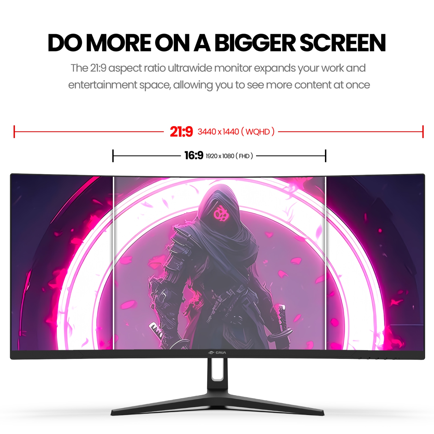 CRUA 34 Inch Curved Gaming Monitor, 165HZ 1500R Ultrawide Computer Monitor 21:9 WQHD 3440x1440, Support Freesync, PIP/PBP, 120% sRGB, HDMI 2.0 & DP