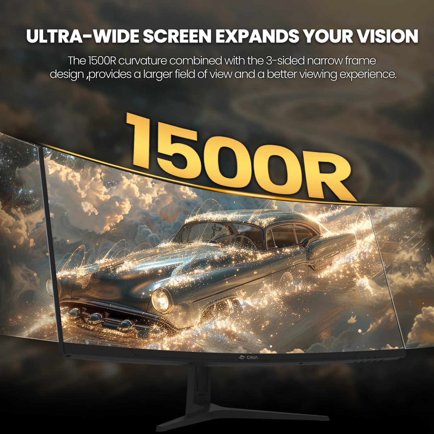 CRUA 34 Inch Curved Gaming Monitor, 165HZ 1500R Ultrawide Computer Monitor 21:9 WQHD 3440x1440, Support Freesync, PIP/PBP, 120% sRGB, HDMI 2.0 & DP