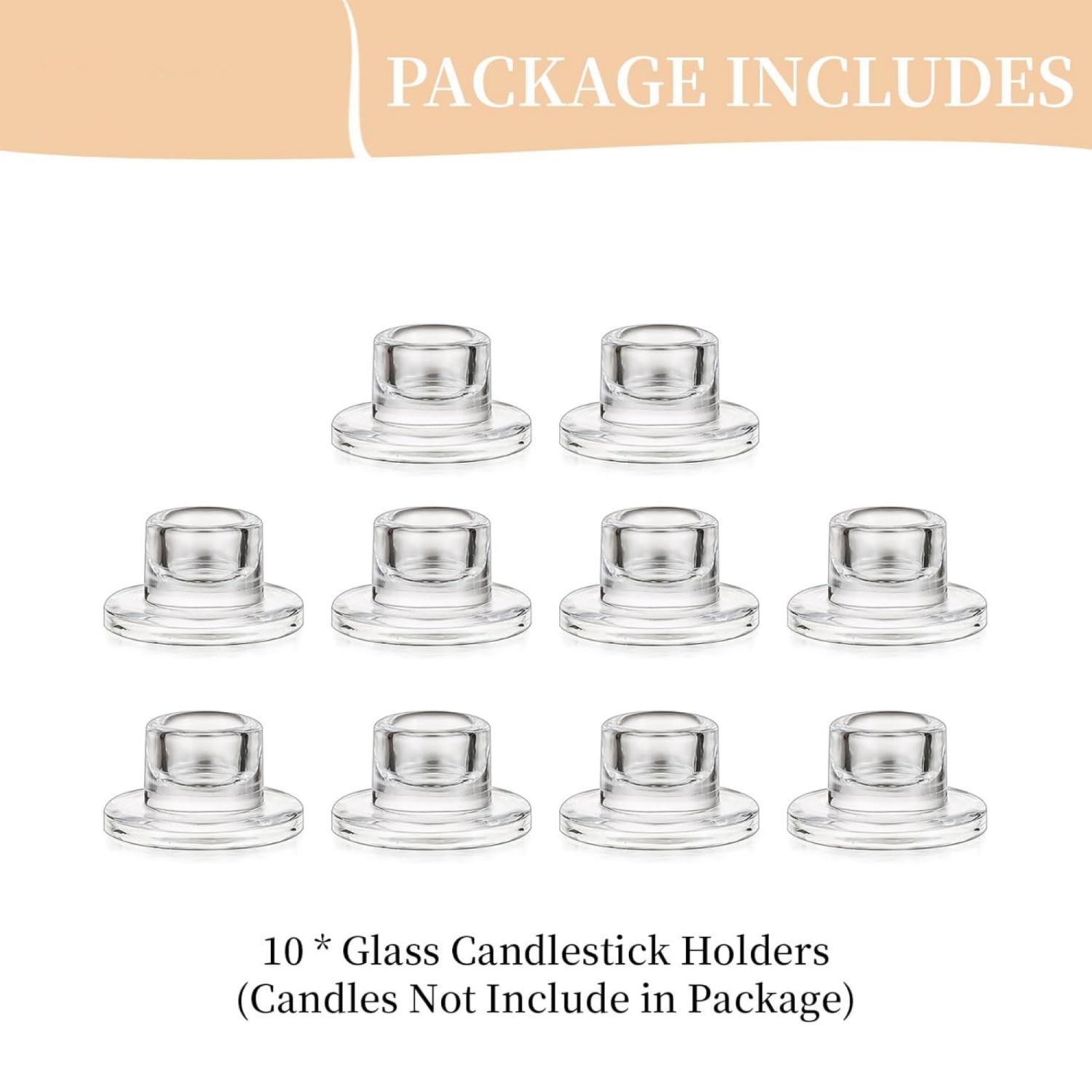 NIERBO Small Taper Candle Holders Set of 10 Clear Candle Sticks Holder for Table Centerpiece Short Modern Candle Holder for Wedding Christmas Home