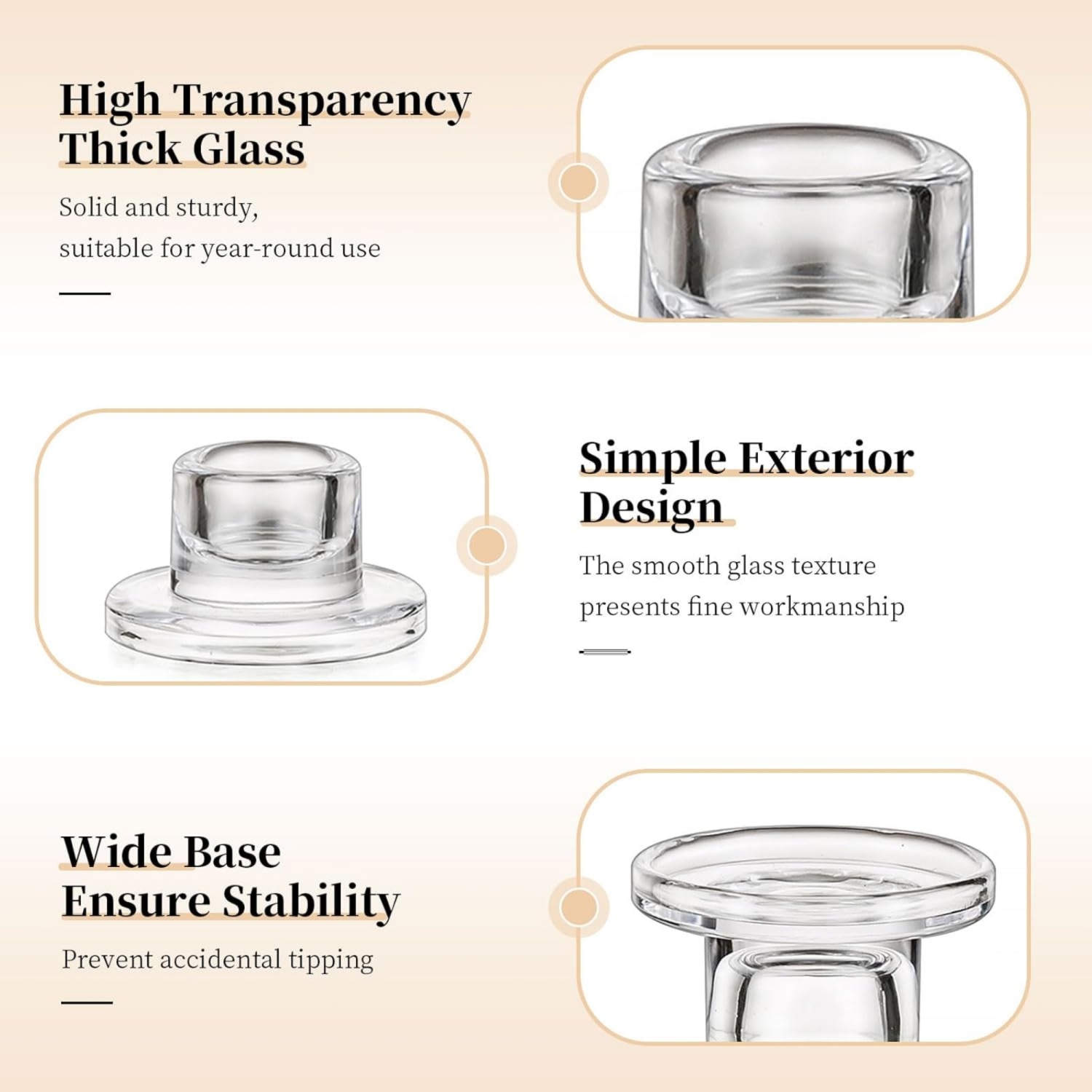 NIERBO Small Taper Candle Holders Set of 10 Clear Candle Sticks Holder for Table Centerpiece Short Modern Candle Holder for Wedding Christmas Home