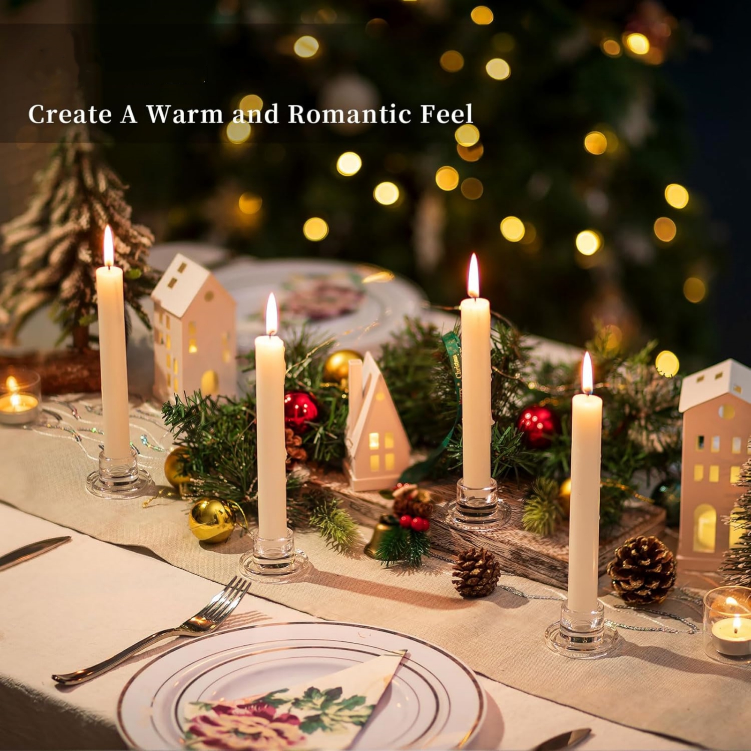 NIERBO Small Taper Candle Holders Set of 10 Clear Candle Sticks Holder for Table Centerpiece Short Modern Candle Holder for Wedding Christmas Home