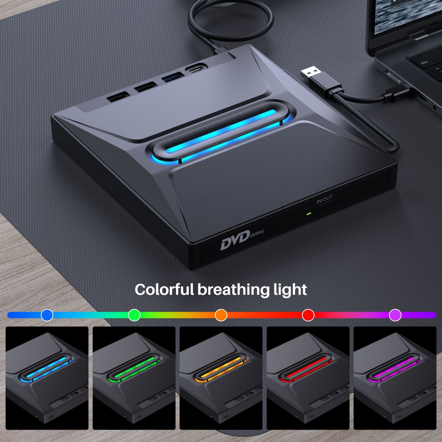 Lecteur optique externe DE TYPE C Ordinateur portatif USB Ordinateur de bureau Carte d'extension pour graveur de lecteur DVD externe multifonction -