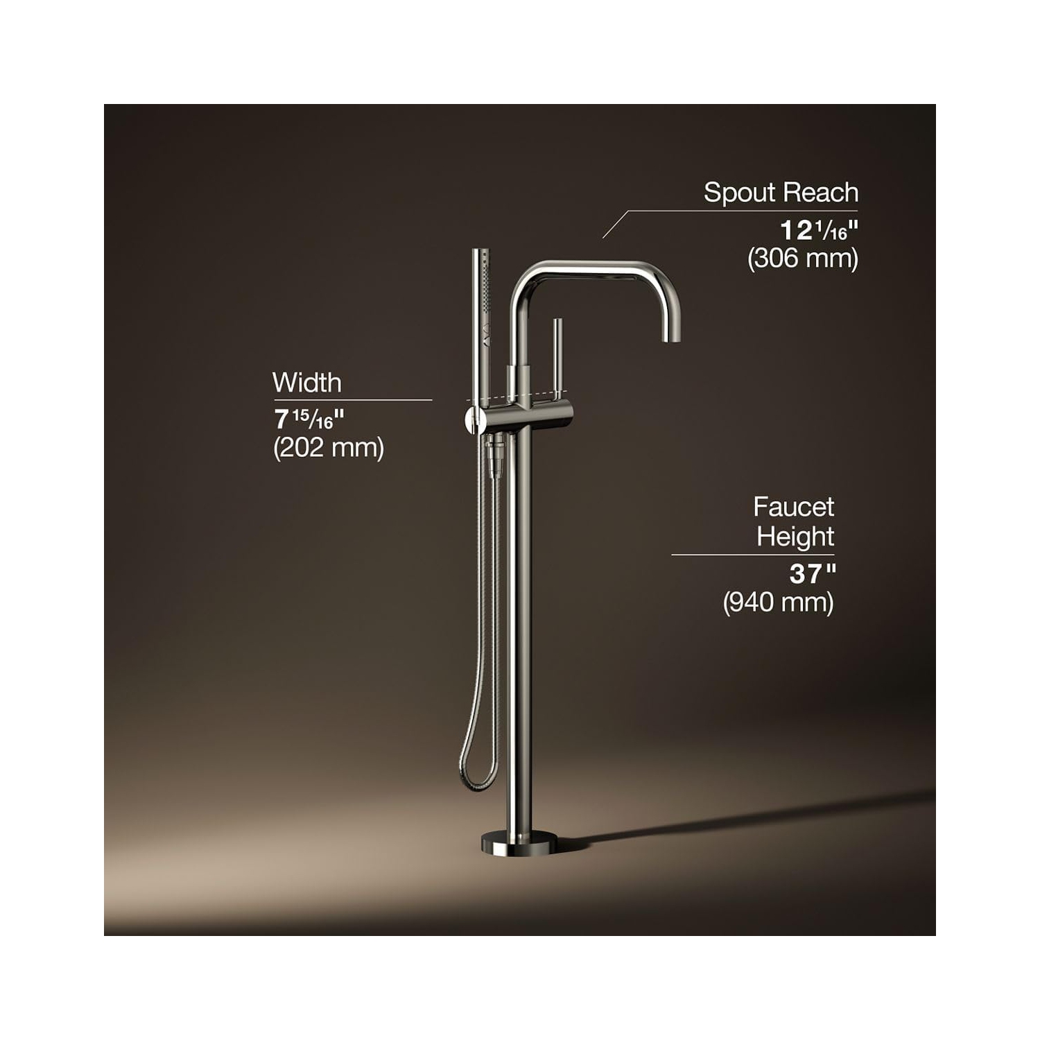 KOHLER K-T97328-4-SN Purist Floor-Mount Bath Filler with Handshower, Polished Nickel