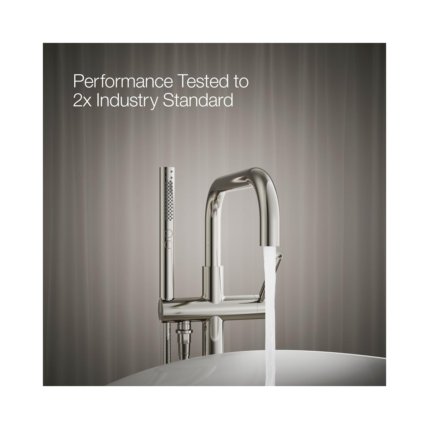 KOHLER K-T97328-4-SN Purist Floor-Mount Bath Filler with Handshower, Polished Nickel
