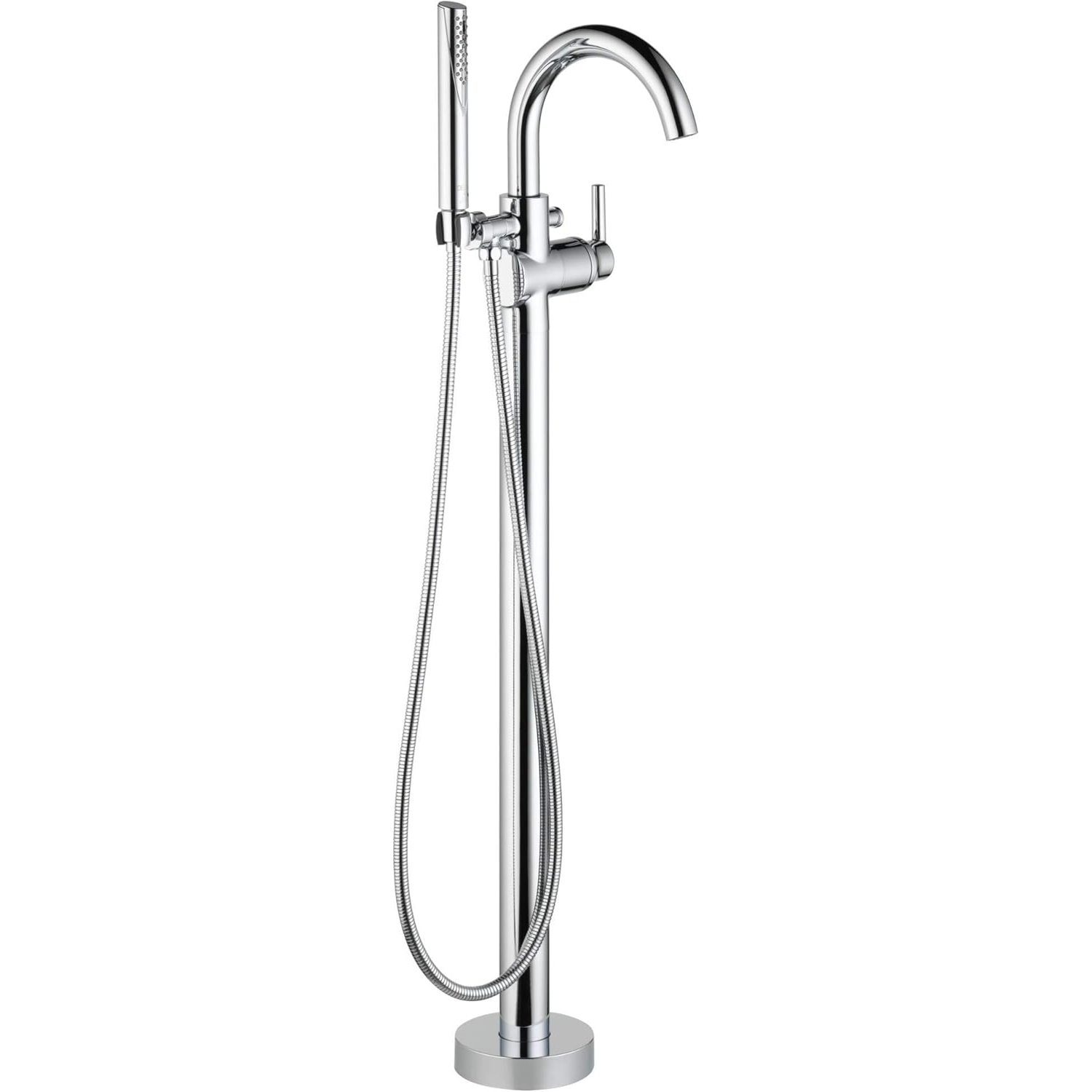 Delta Faucet Trinsic Floor-Mount Freestanding Tub Filler with Hand Held Shower, Chrome Bathtub Faucet