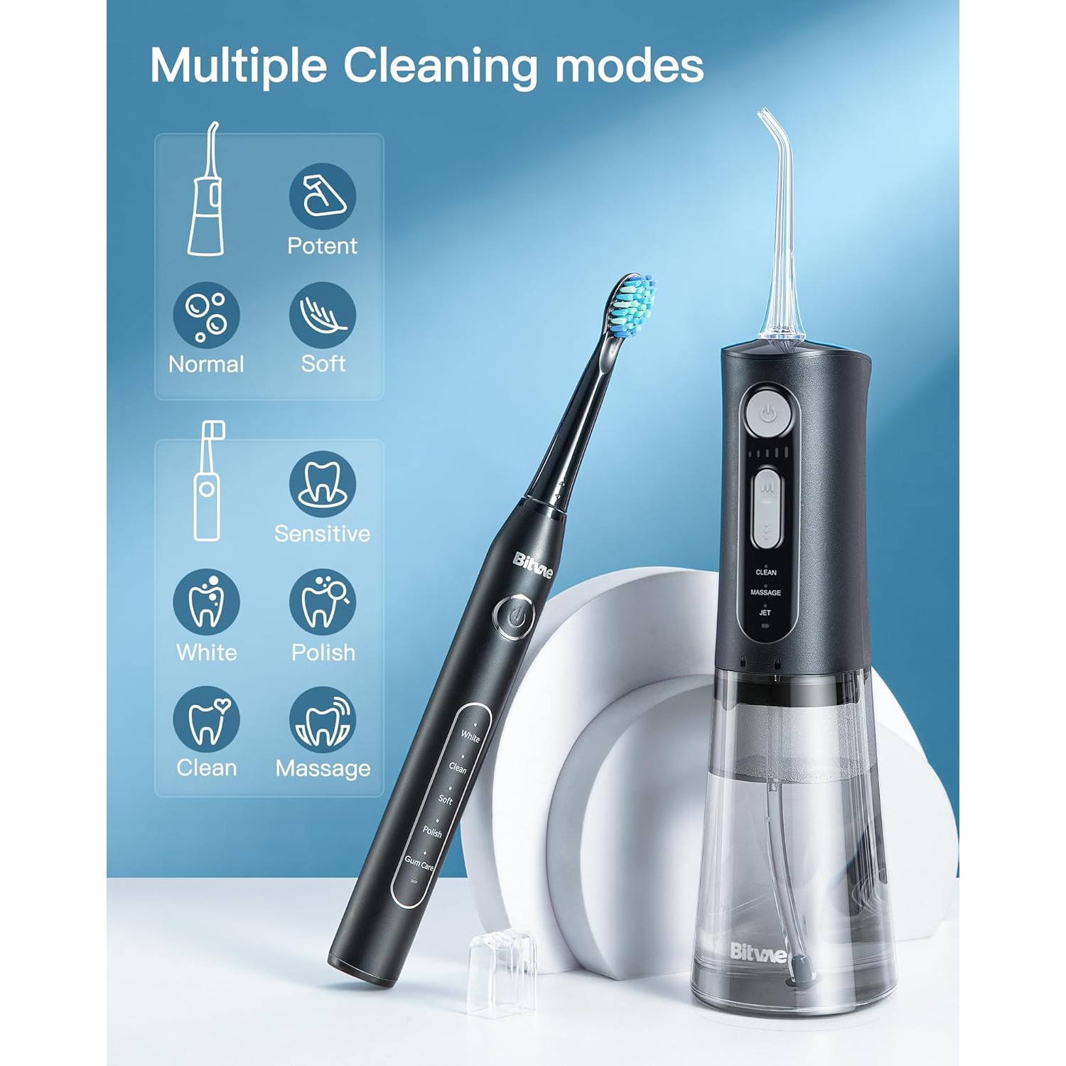 Bitvae Water Dental Flosser and Electric Toothbrush Combo ensures complete oral care. The sonic toothbrush offers 5 modes for effective cleaning,