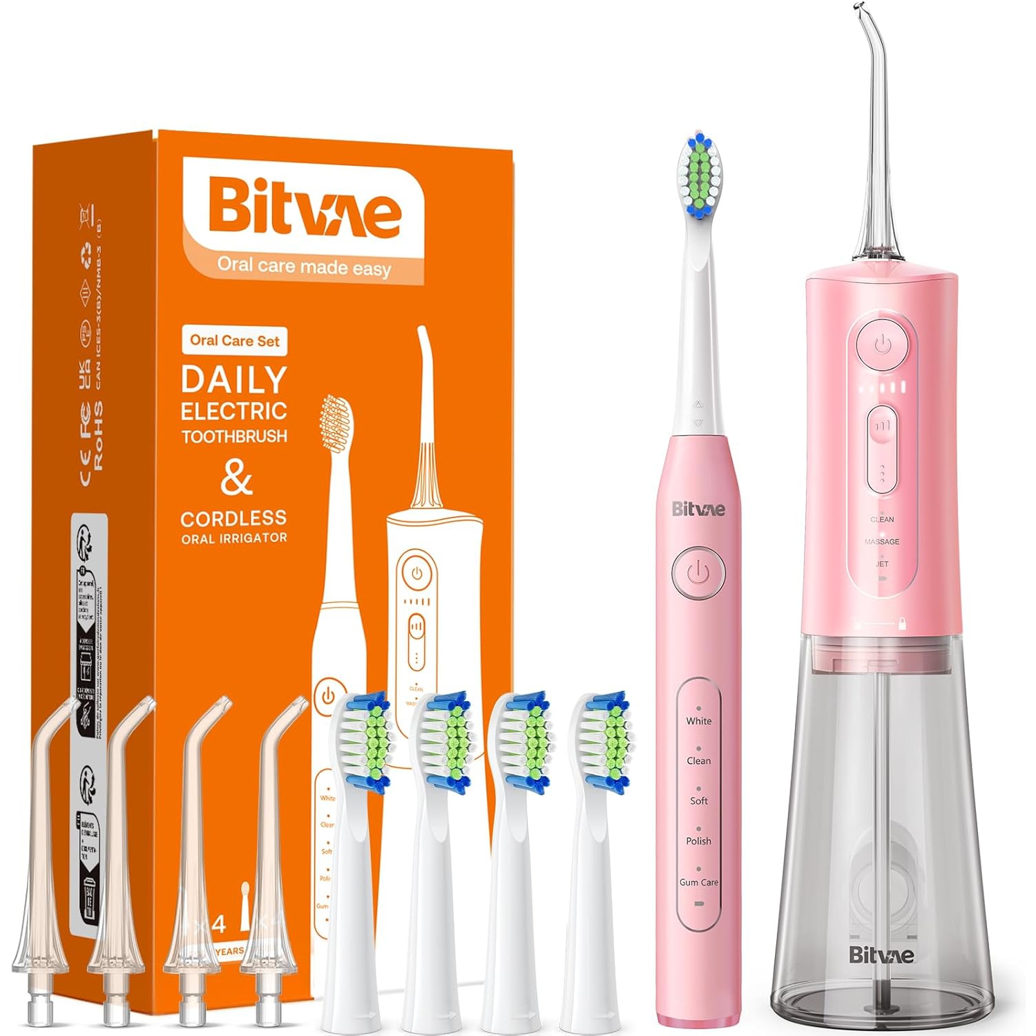 Bitvae Water Dental Flosser and Electric Toothbrush Combo ensures complete oral care. The sonic toothbrush offers 5 modes for effective cleaning,