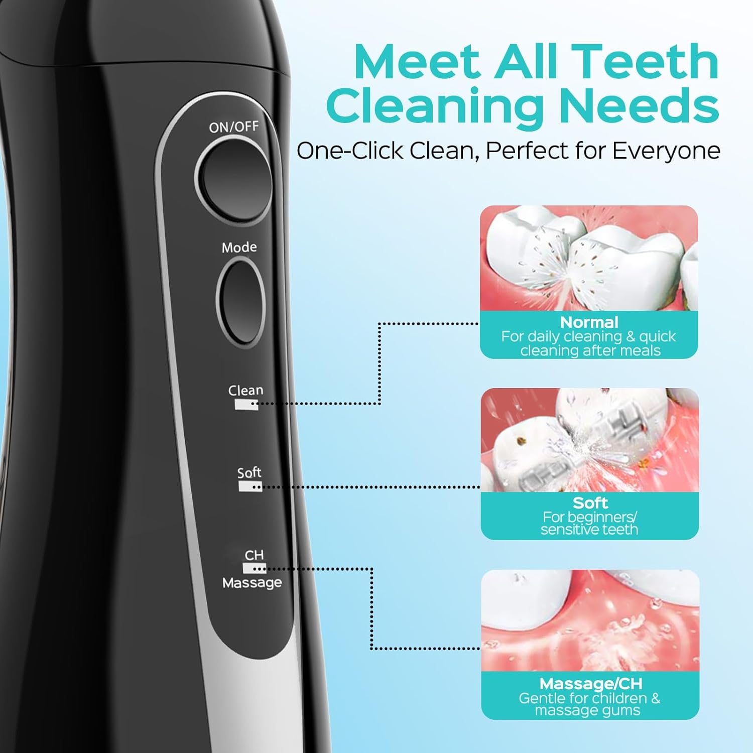 Mehiaz Water Teeth Flosser: 300ML Cordless Electric Water Tooth Flossing Rechargeable IPX7 Waterproof Portable Travel Flossers Set for Teeth