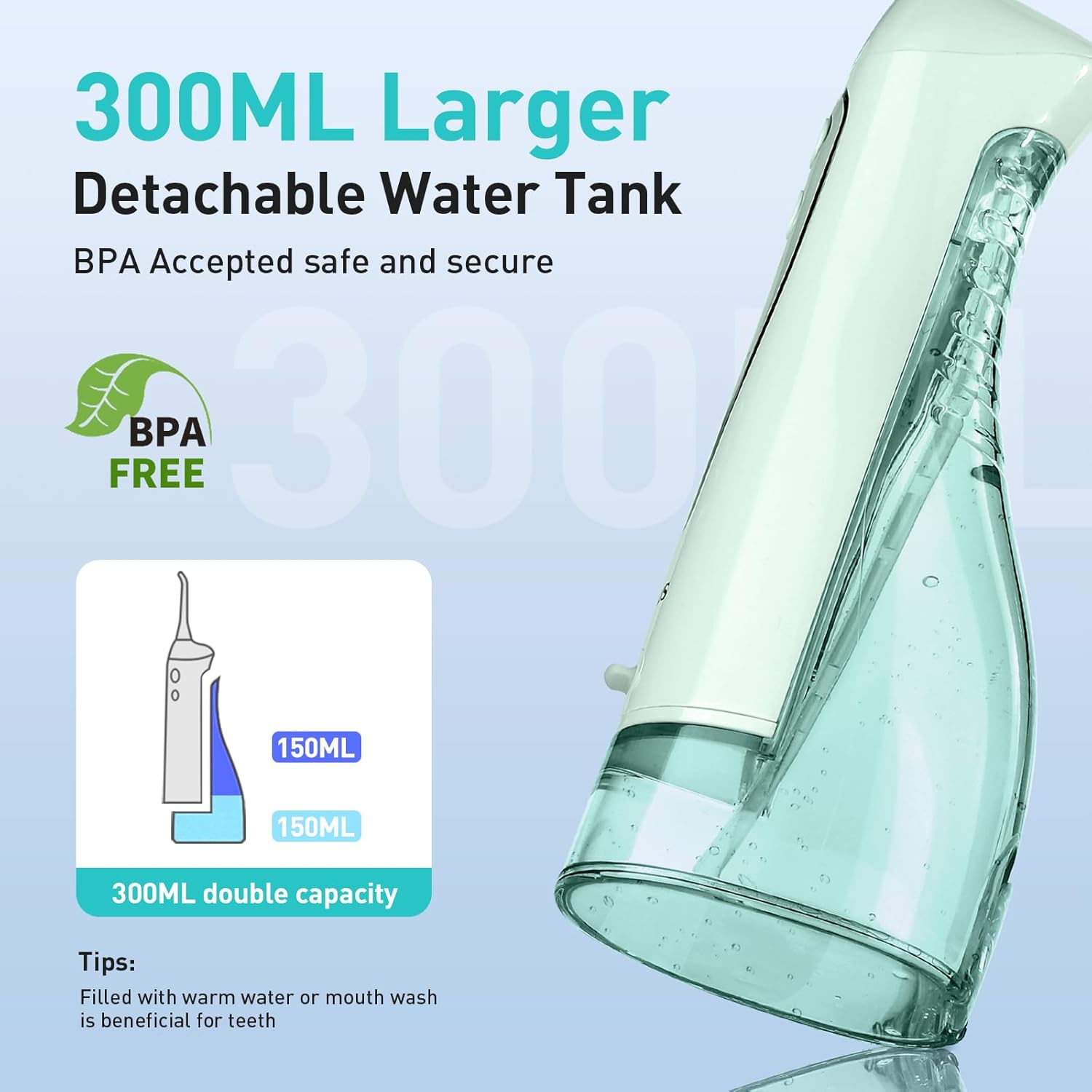 Mehiaz Water Teeth Flosser: 300ML Cordless Electric Water Tooth Flossing Rechargeable IPX7 Waterproof Portable Travel Flossers Set for Teeth