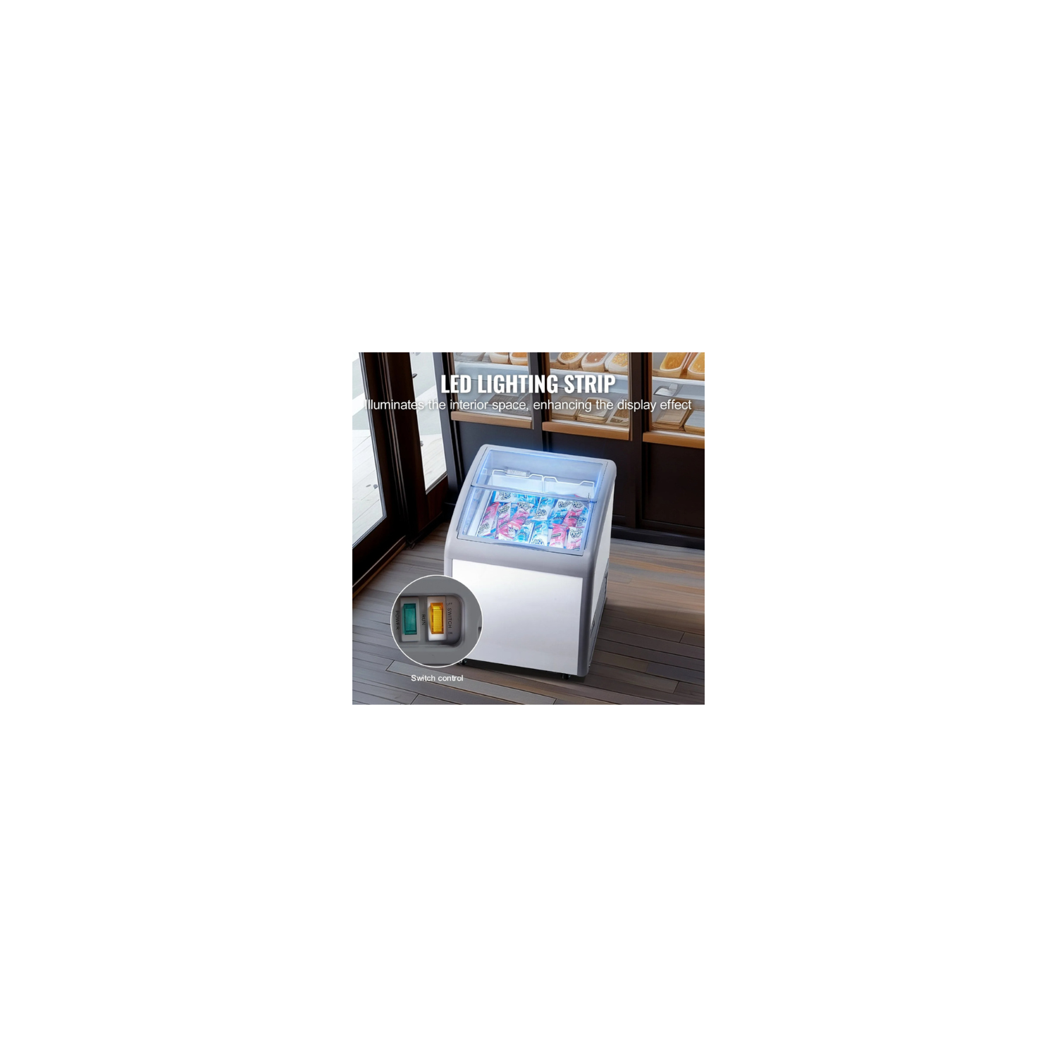 Présentoir commercial de 5,4 pi3 pour crème glacée RI-160&nbsp;A de VEVOR, congélateur à trempette Gelato, blanc