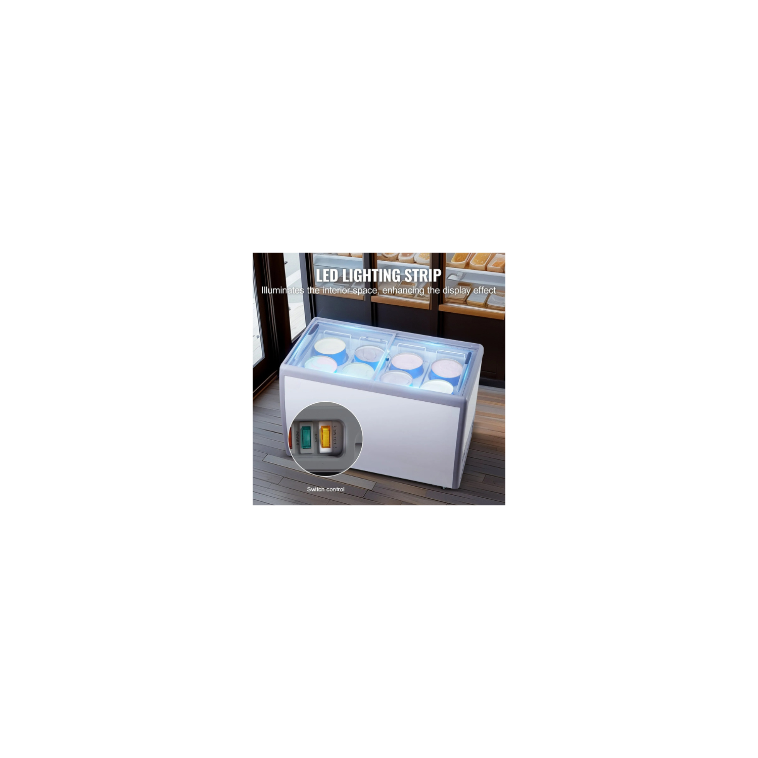 VEVOR RI-360DC, présentoir commercial de 13,1 pi³, congélateur à trempette Gelato, température réglable -26~-13 ℃, éclairage LED, portes en verre