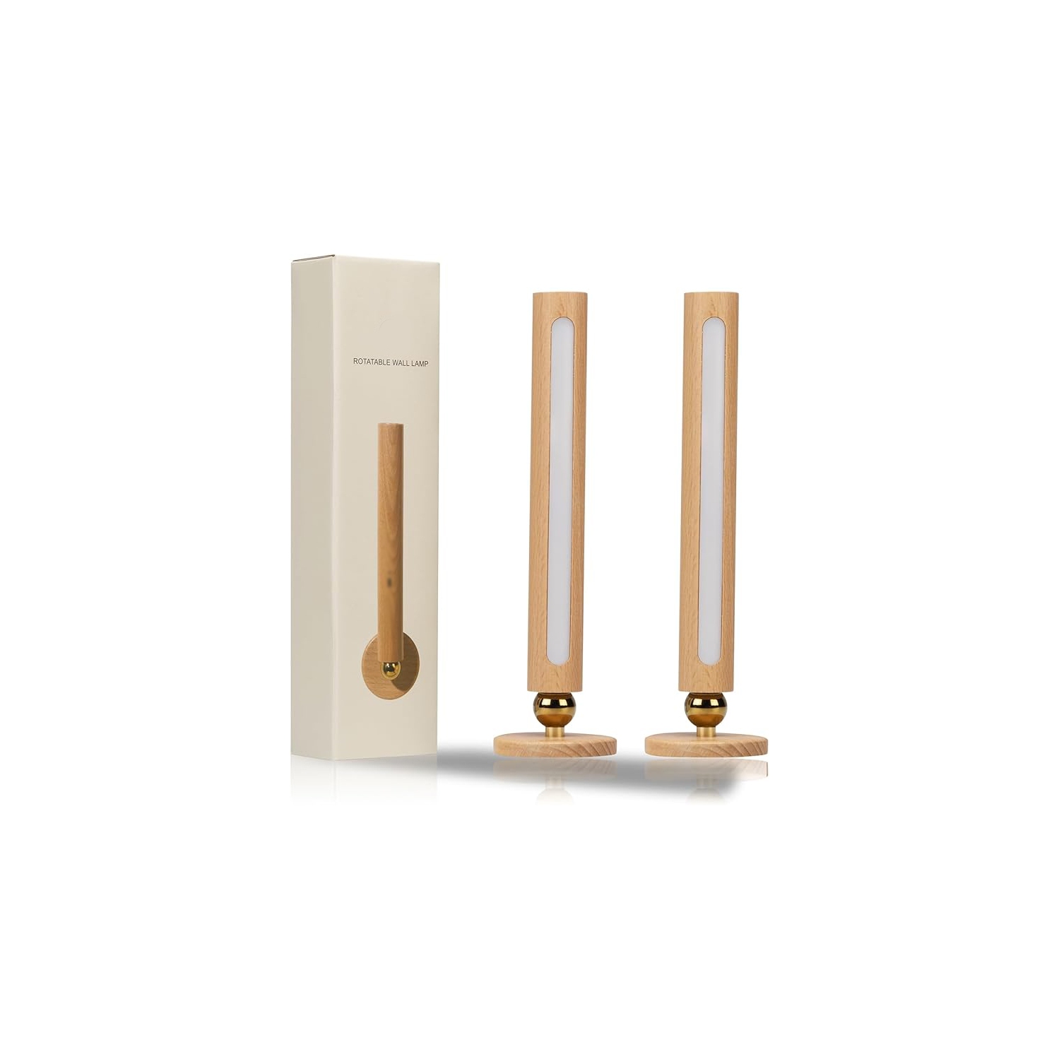 2 lampes murales magnétiques USB rechargeables à DEL en bois avec veilleuse à DEL à piles pour la maison