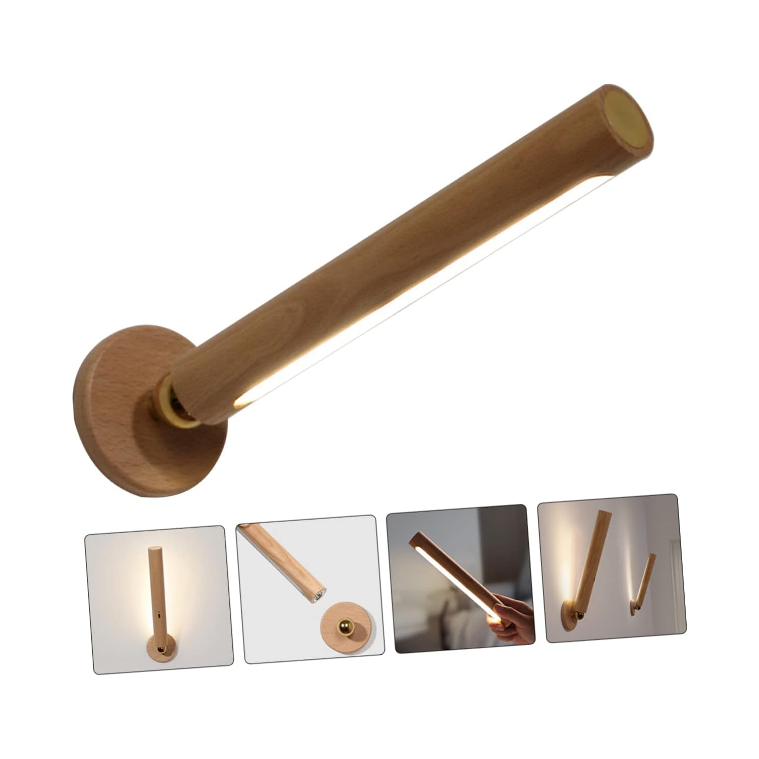 2 lampes murales magnétiques USB rechargeables à DEL en bois avec veilleuse à DEL à piles pour la maison