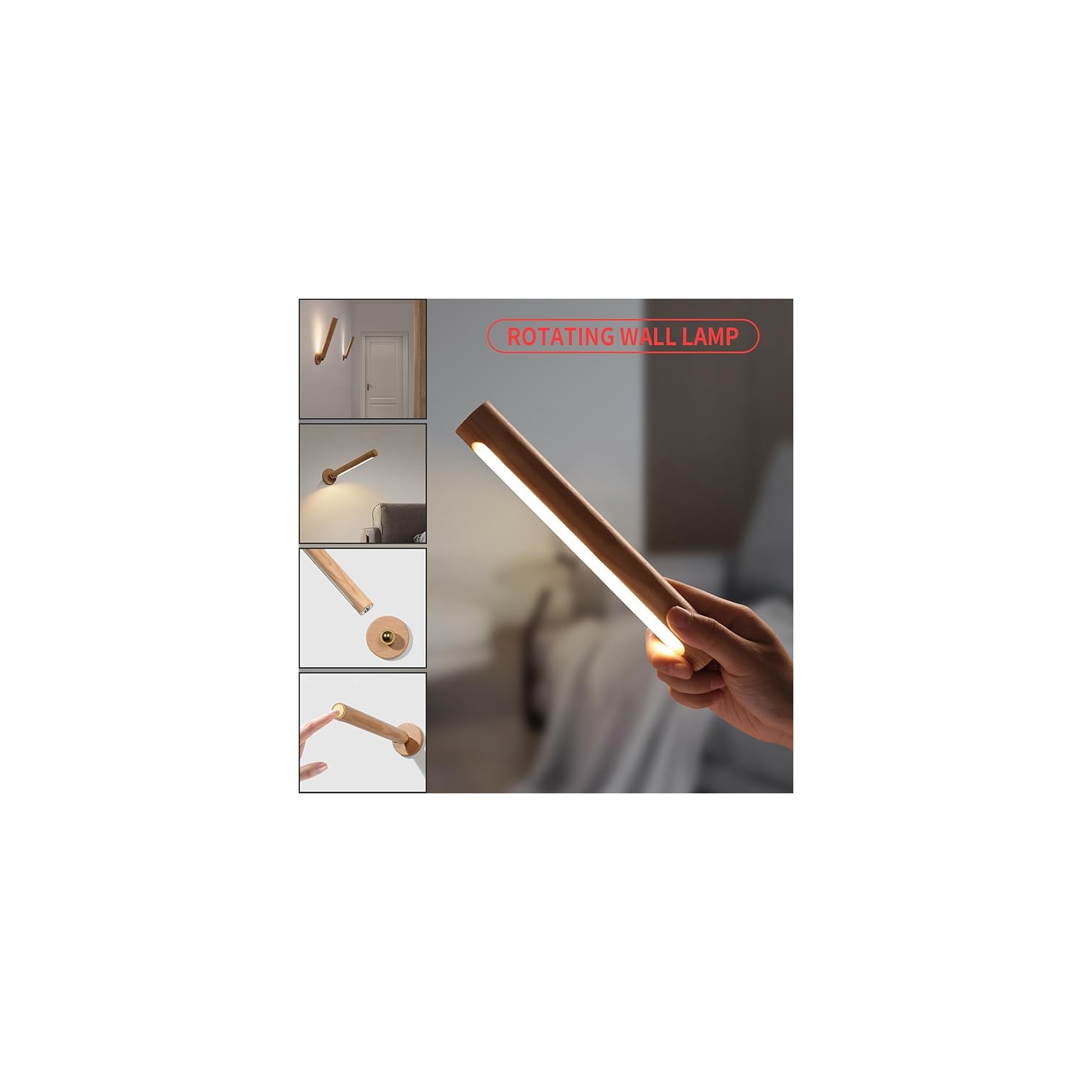 2 lampes murales magnétiques USB rechargeables à DEL en bois avec veilleuse à DEL à piles pour la maison