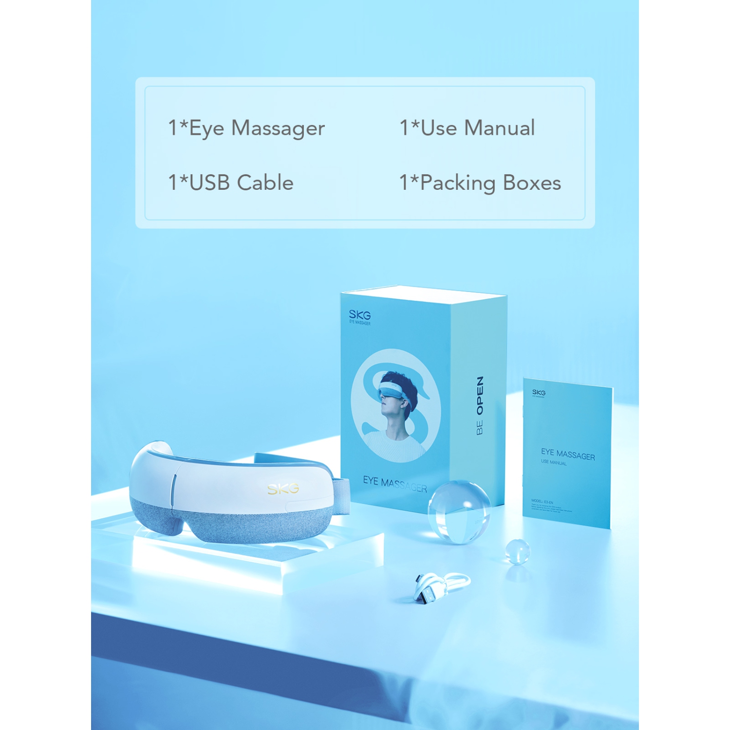 Appareil de massage pour les yeux E3 de SKG avec vibration de pression d'air chaud, blanc et gris