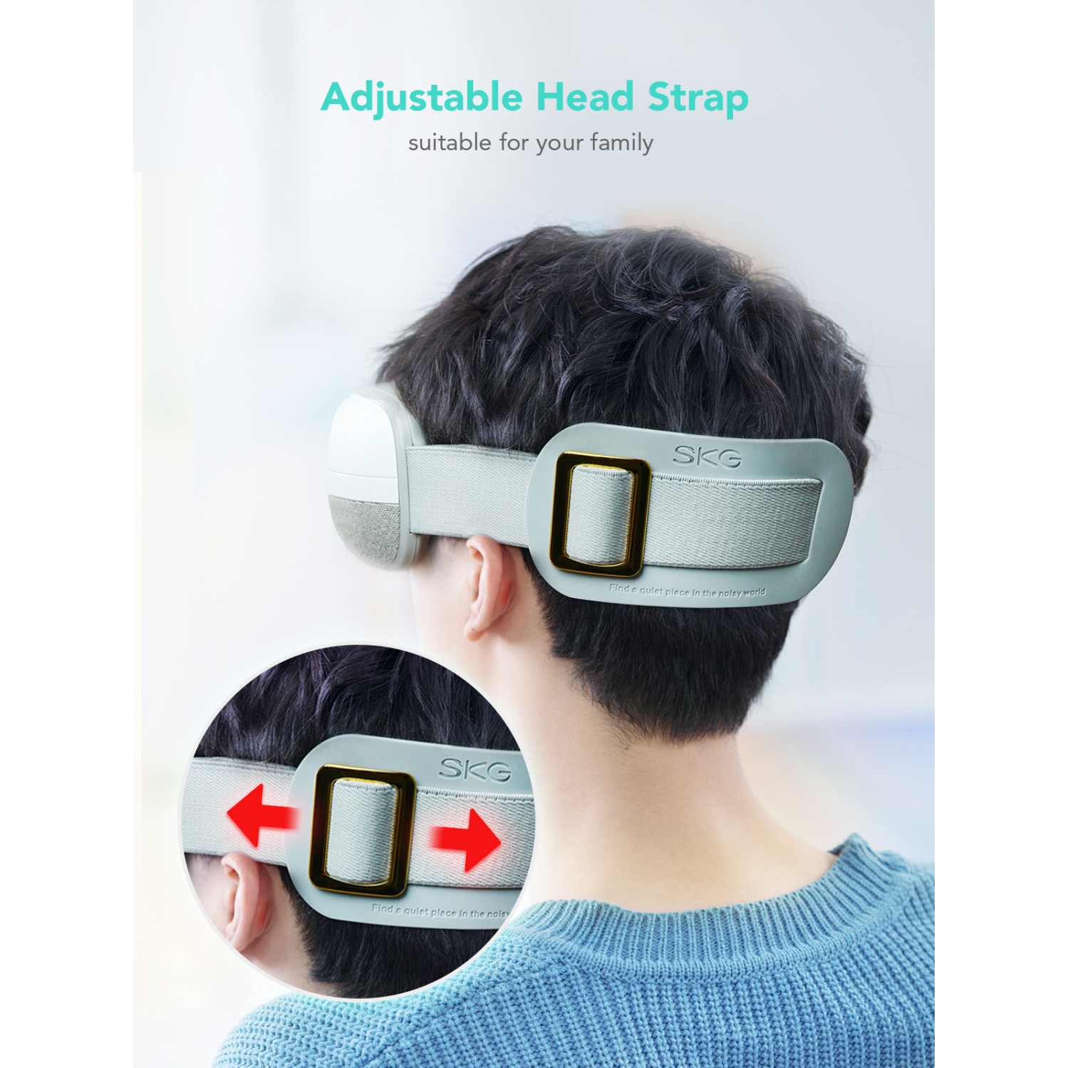 Appareil de massage pour les yeux E3 de SKG avec vibration de pression d'air chaud, blanc et gris
