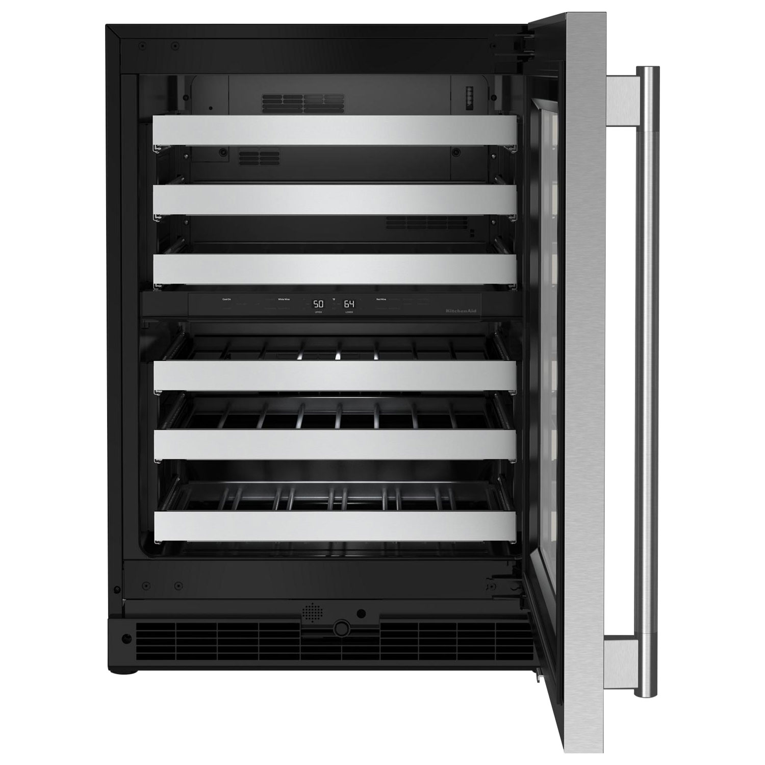 Cellier autonome pour 46 bouteilles de KitchenAid - Boîtier noir/Portes en acier inoxydable