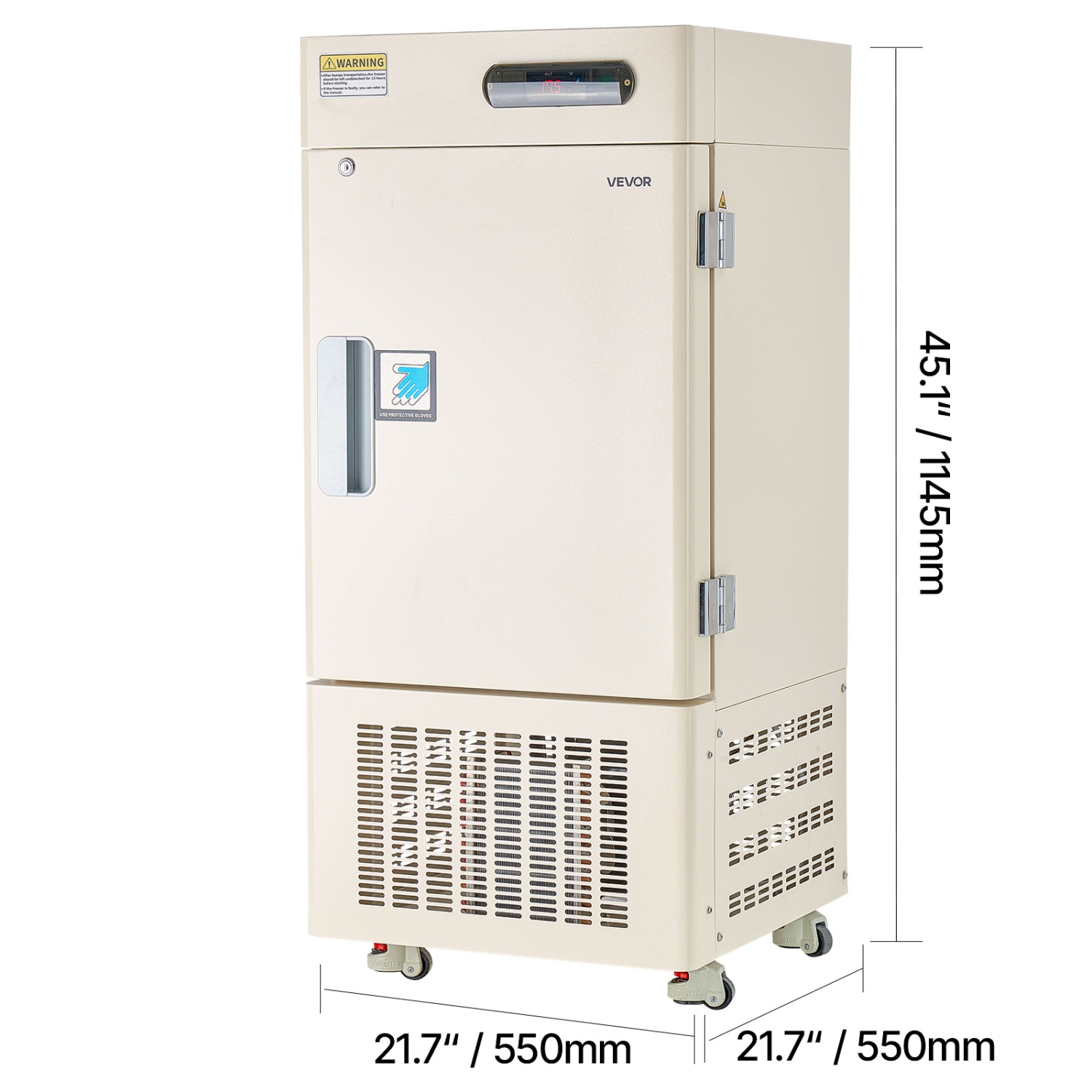 VEVOR 28 L Ultra Low Temperature Freezer, −40℉ to −123℉ Adjustable Temp Range, with Rollers and Digital Display, 304 Stainless Steel Liner, Low