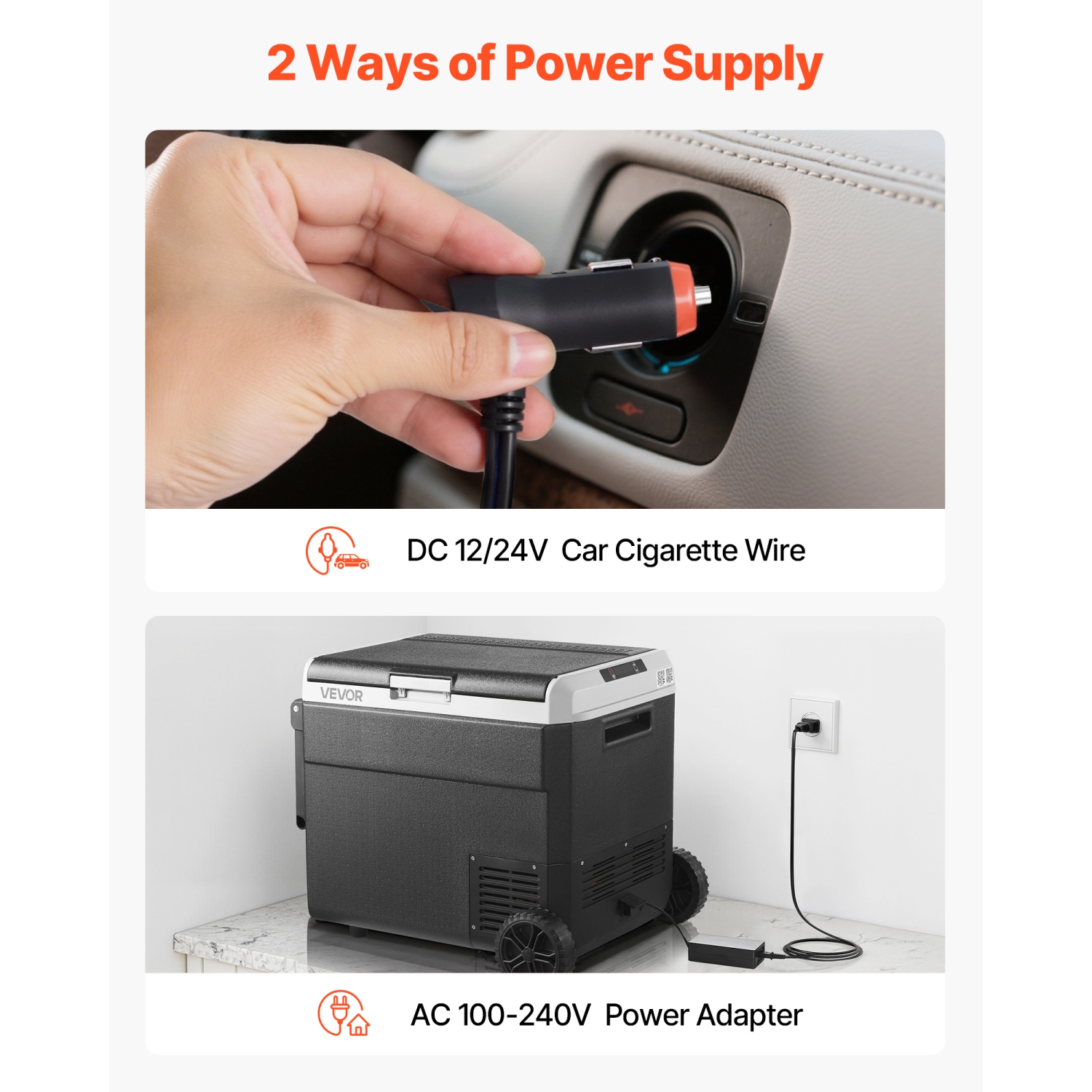 VEVOR 12 Volt Car Refrigerator, 63.4QT/60L Car Fridge, Portable Electric Cooler with Wheels and Handle, -4℉~68℉, 12/24V DC and 100- 240V AC