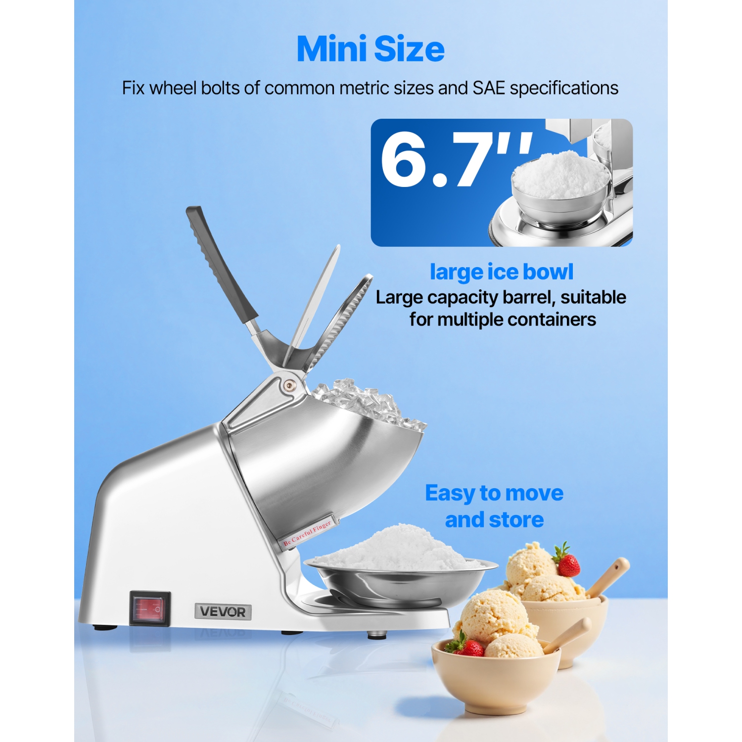 VEVOR 286lbs Per Hour Ice Crusher Machine, Electric 4 Blades Snow Cone Maker, Stainless Steel Shaved Ice Machine with Bowl and Cover, 300W 2000RPM