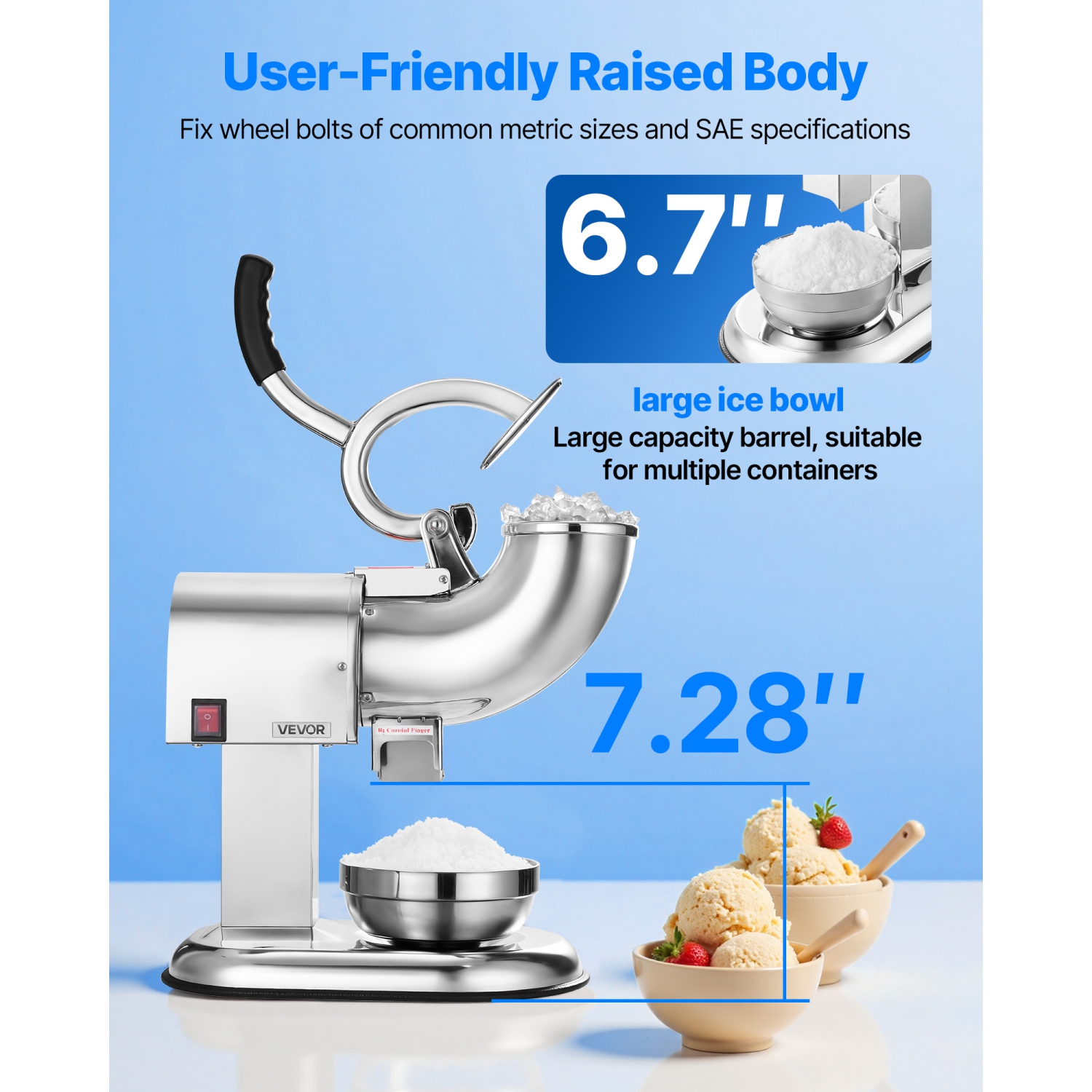 VEVOR 440lbs Per Hour Ice Crusher Machine, Electric 4 Blades Snow Cone Maker, All Stainless Steel Shaved Ice Machine with Bowl and Cover, 350W