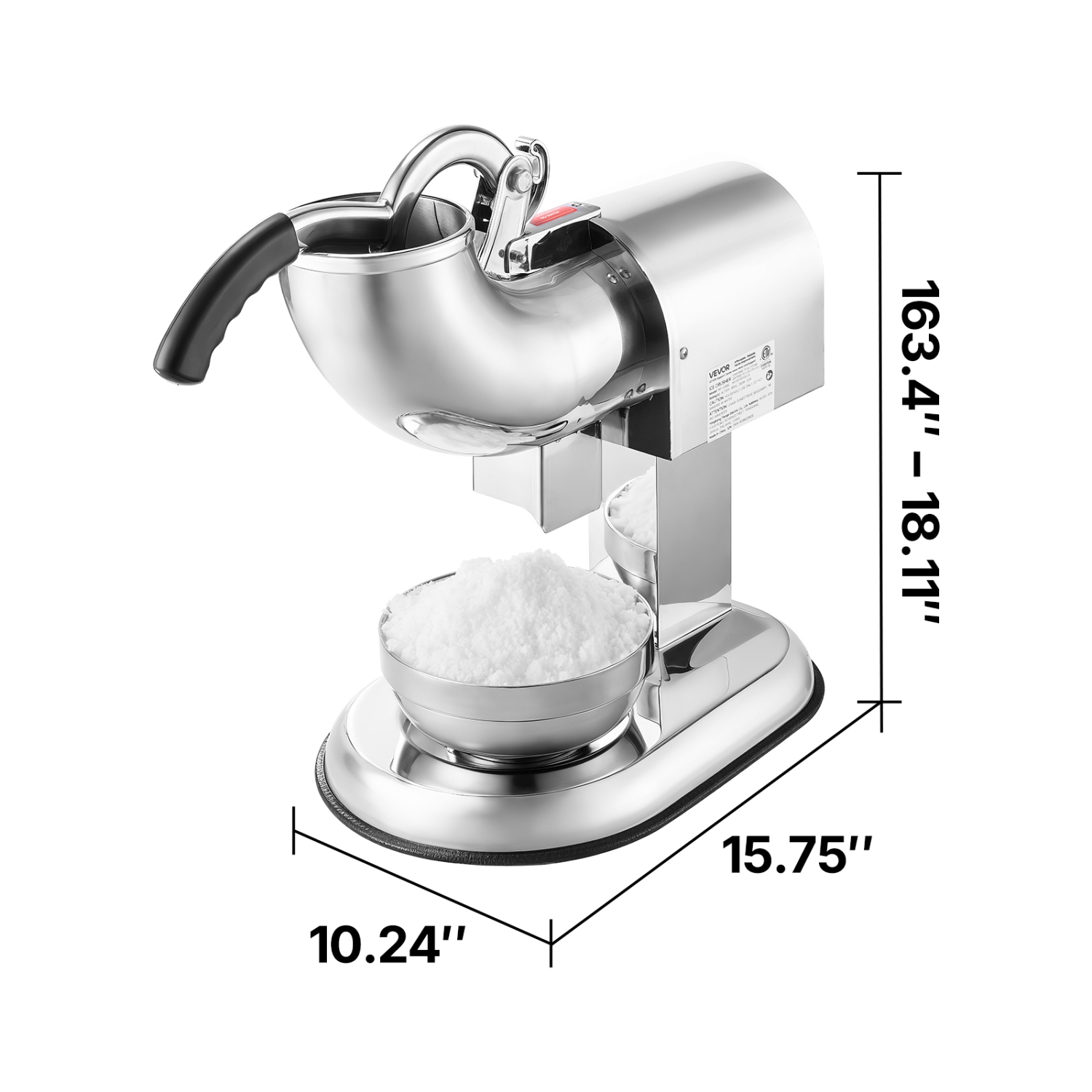 VEVOR 440lbs Per Hour Ice Crusher Machine, Electric 4 Blades Snow Cone Maker, All Stainless Steel Shaved Ice Machine with Bowl and Cover, 350W