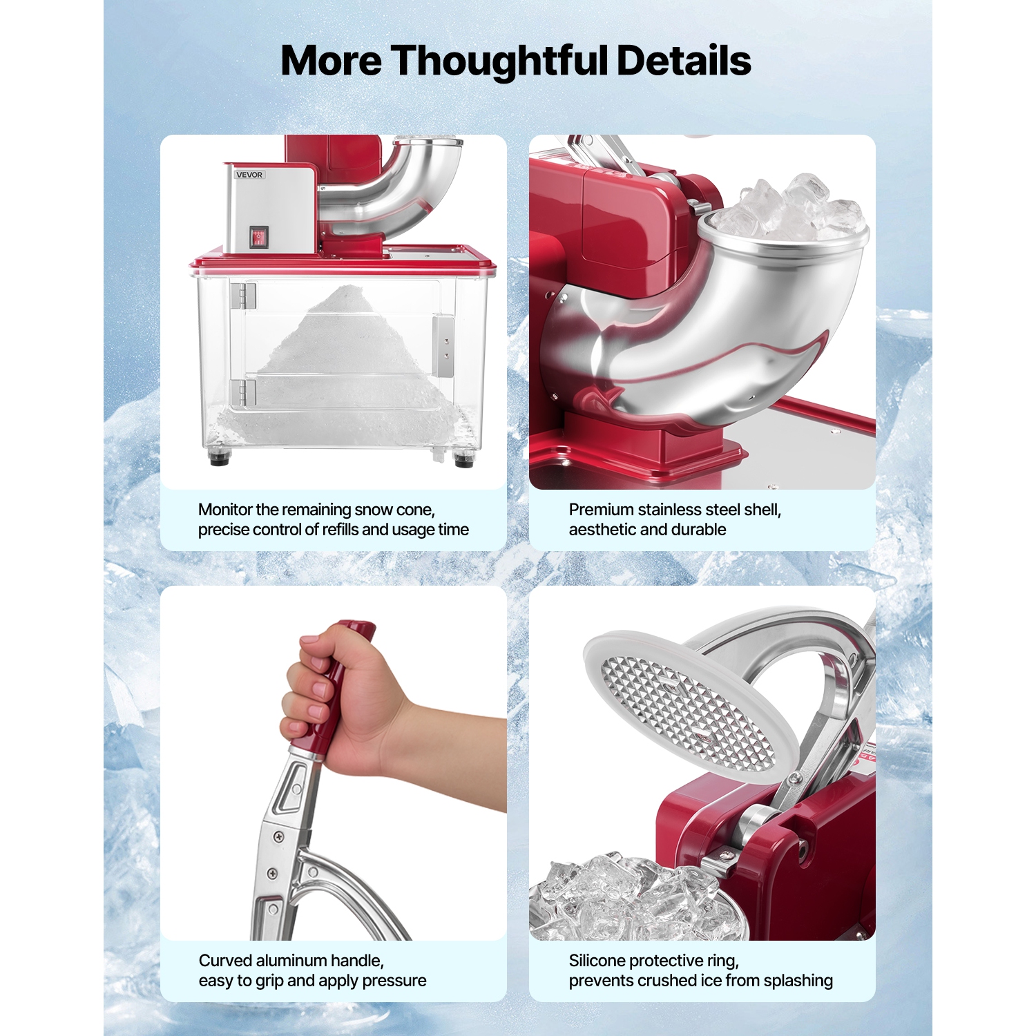 VEVOR 661LBS/H Commercial Ice Crusher, 350W Electric Snow Cone Machine with 4 Blades, 2000RPM Stainless Steel Shaved Ice Machine with 11 Gal